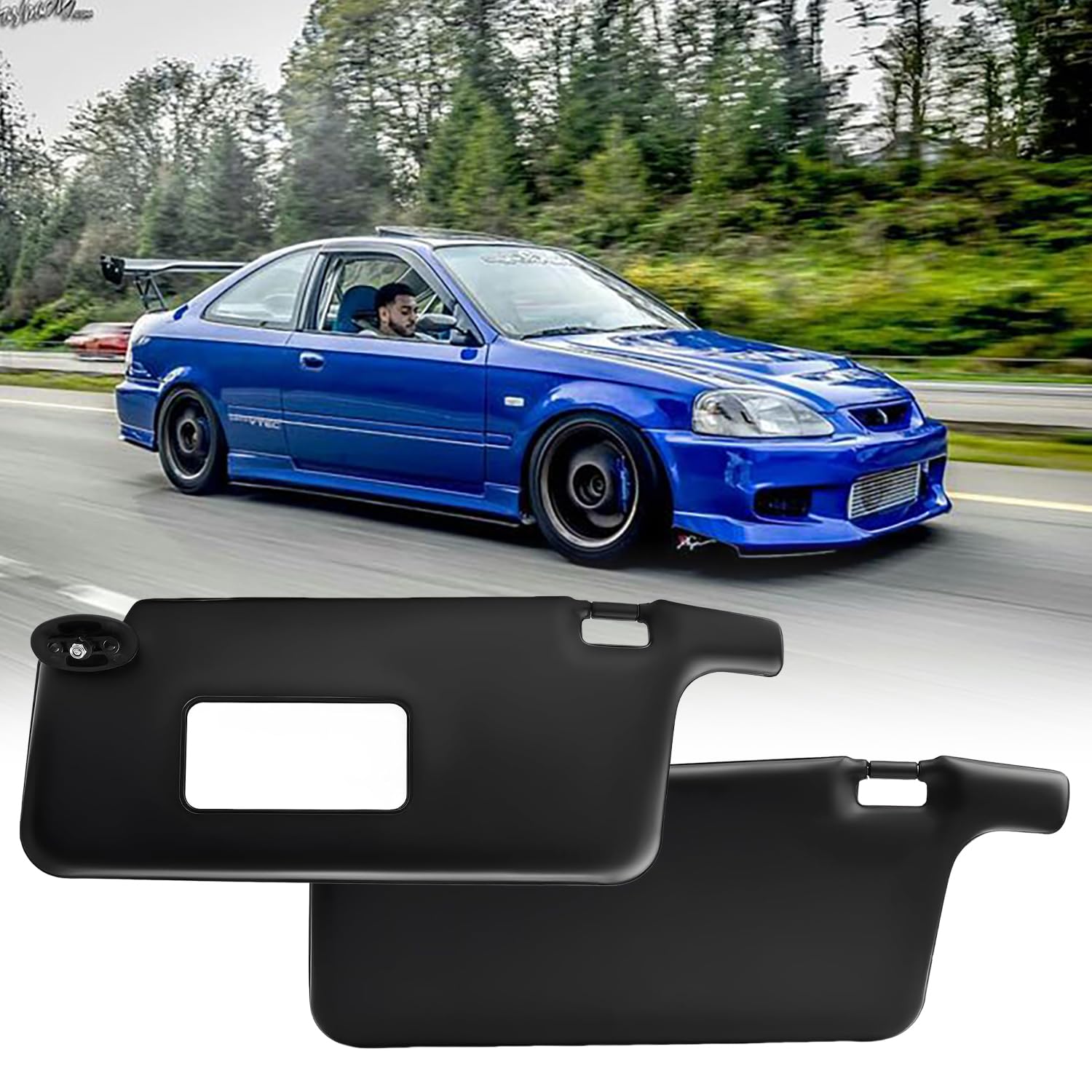 2Pcs Driver & Passenger Side Sun Visor Fit for Honda Civic 1996 1997 1998 1999 2000 2001 Interior Sun Shade Replace OE TYT307020005B Black Sunvisor