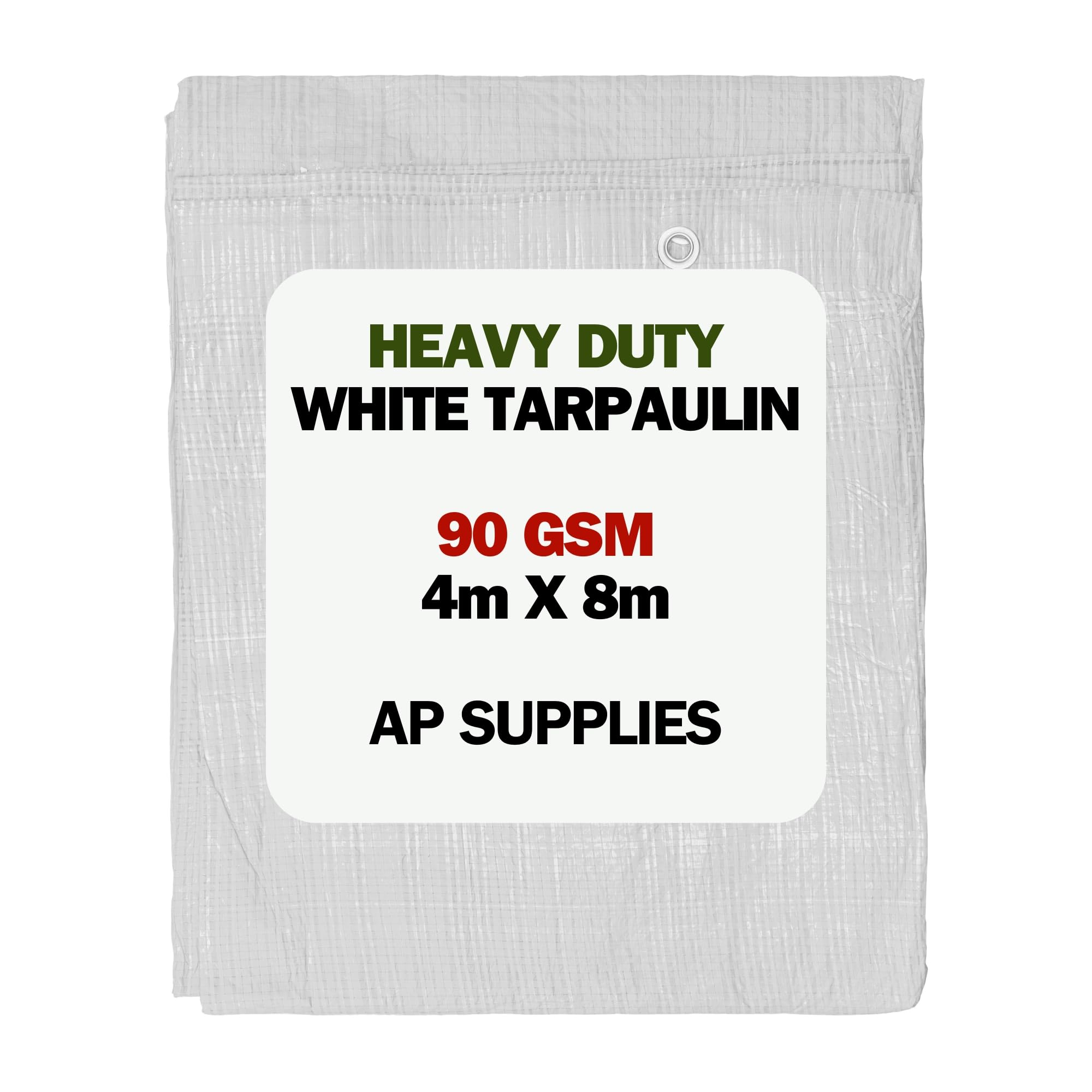 Ap Supplies White 90Gsm M-Grade Tarpaulin 4M X 8M – Waterproof, Uv & Weather Resistant Sheet Cover For Camping, Construction, Gardening & Equipment Protection