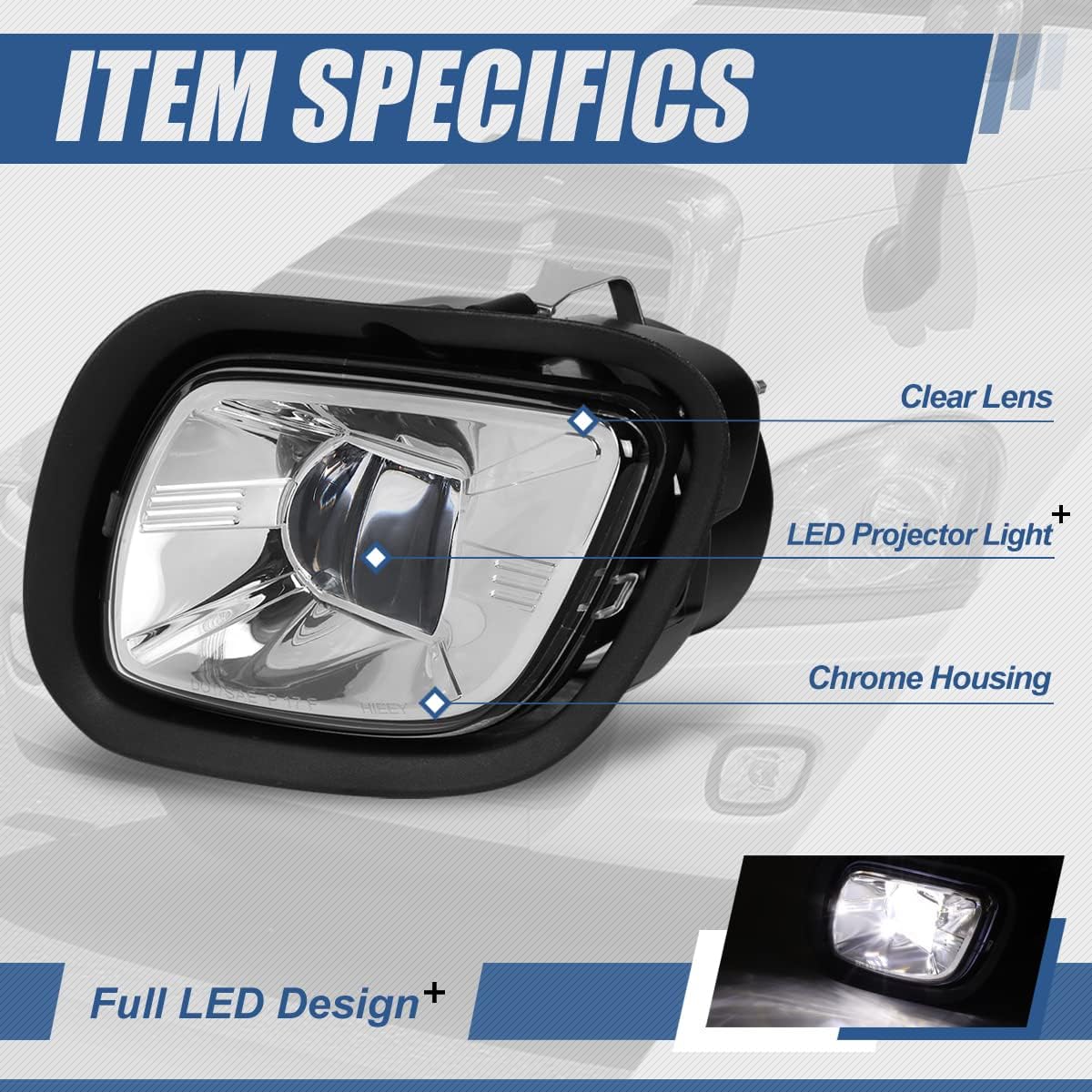 Auto Dynasty Full LED Projector Fog lights Compatible with 2008-2017 Freightliner Cascadia, Front Bumper Driving Fog Light Lamps, Driver and Passenger Side, Chrome Housing
