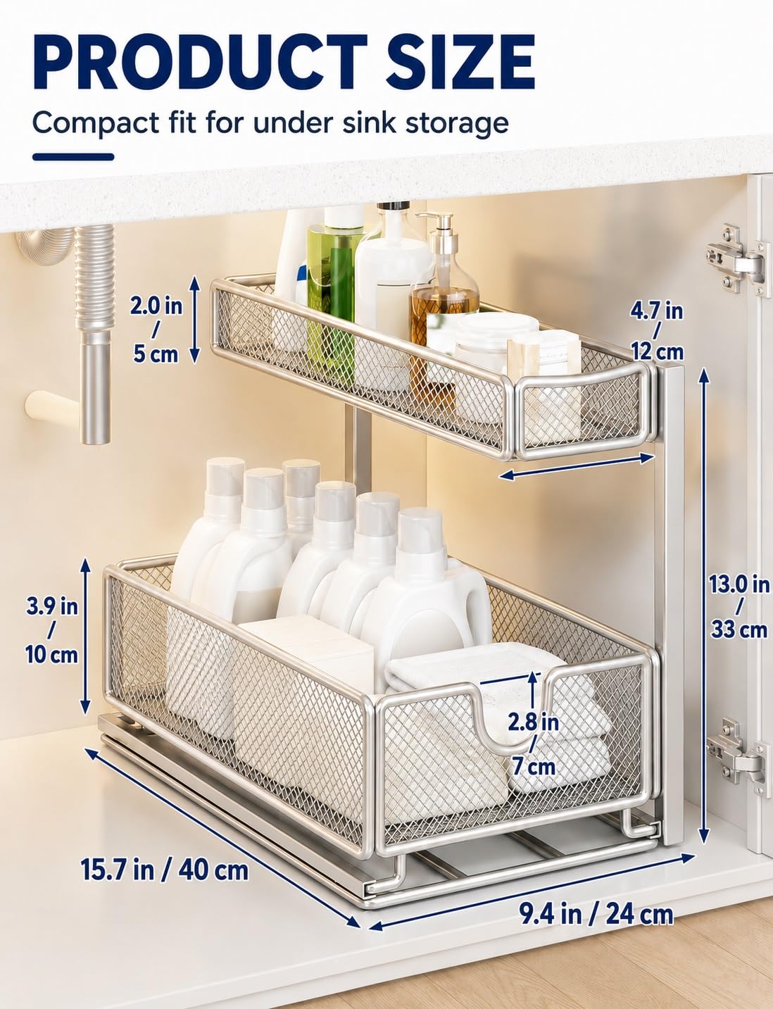 2-stufiger Spülenunterschrank Organizer mit Ausziehschublade Küche Bad