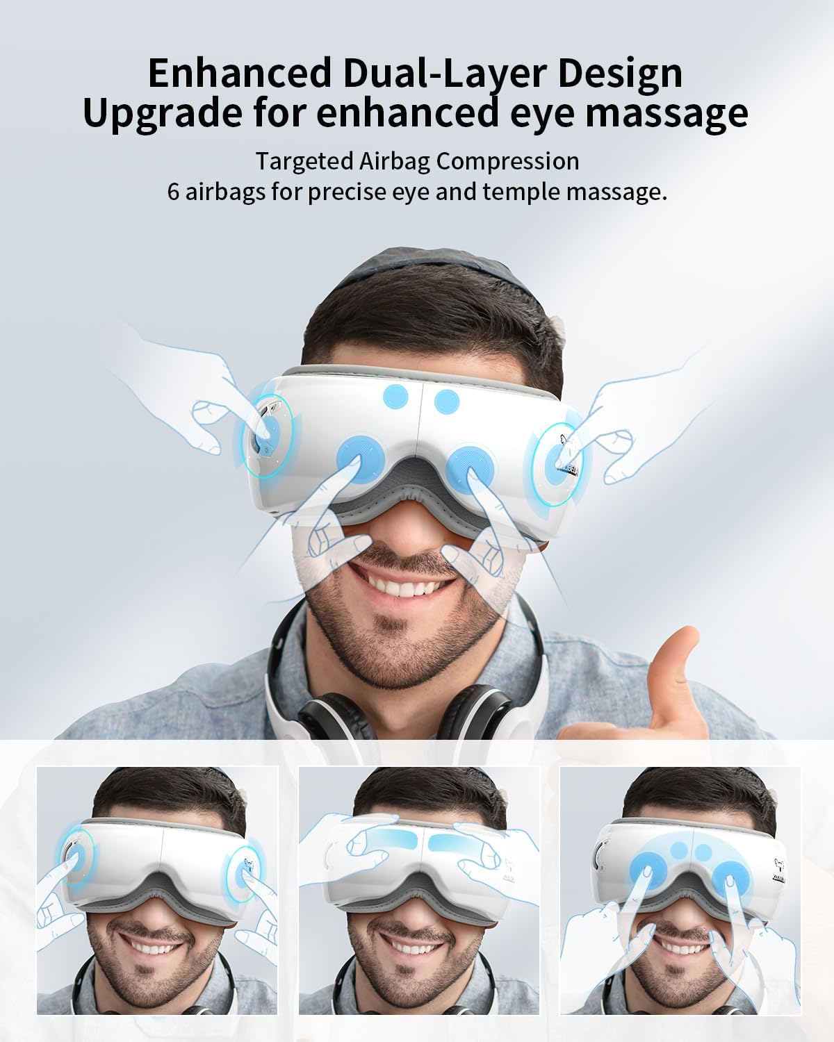 Eye Massager with Heat&Bluetooth Music,Eye Care Device for Migraine,Heated Eye mask for Relaxation,Reduce Strain,Improve Sleep,Ideal Gift for Men/Women,White - Image 3