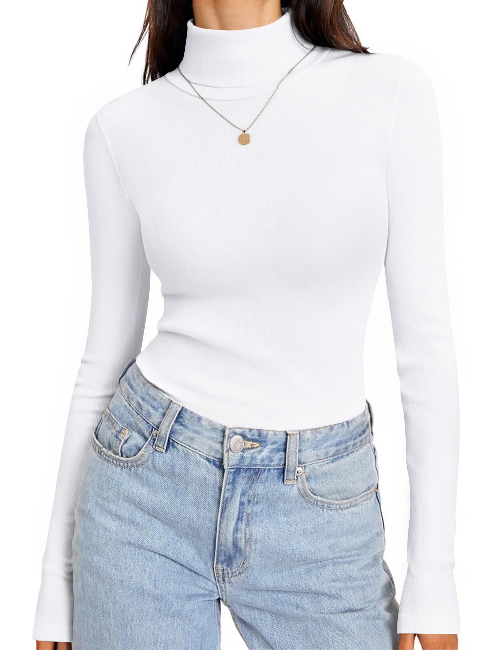 Totatuit Damen Rollkragenpullover Gerippt Slim Fit Herbst Winter | Einfarbiges Langarmshirt, elegantes Basic Oberteil, 92 % Viskose 8 % Elasthan, Casual Stil
