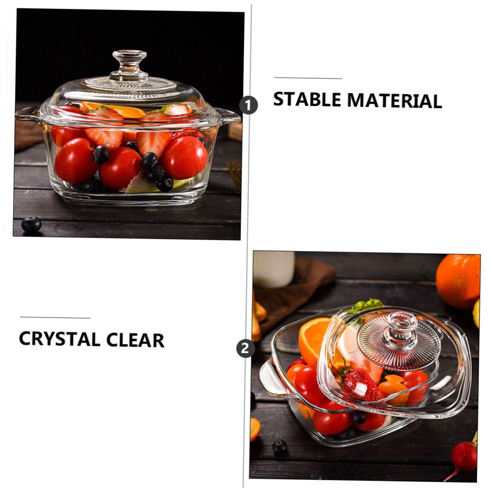VICASKY Mikrowellengeeignete Glas Schüssel mit Deckel 1l Hitzebeständig und Rissfest Zarte Schale für Buffet und Tisch im Klaren Kristalldesign