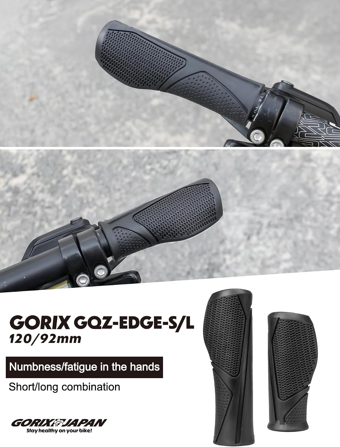 GORIX Bike Ergo Grips Compatible with Derailleurs Short/Long 92mm/120mm Handlebar Mountain Bicycle (GQZ-Edge-S/L)