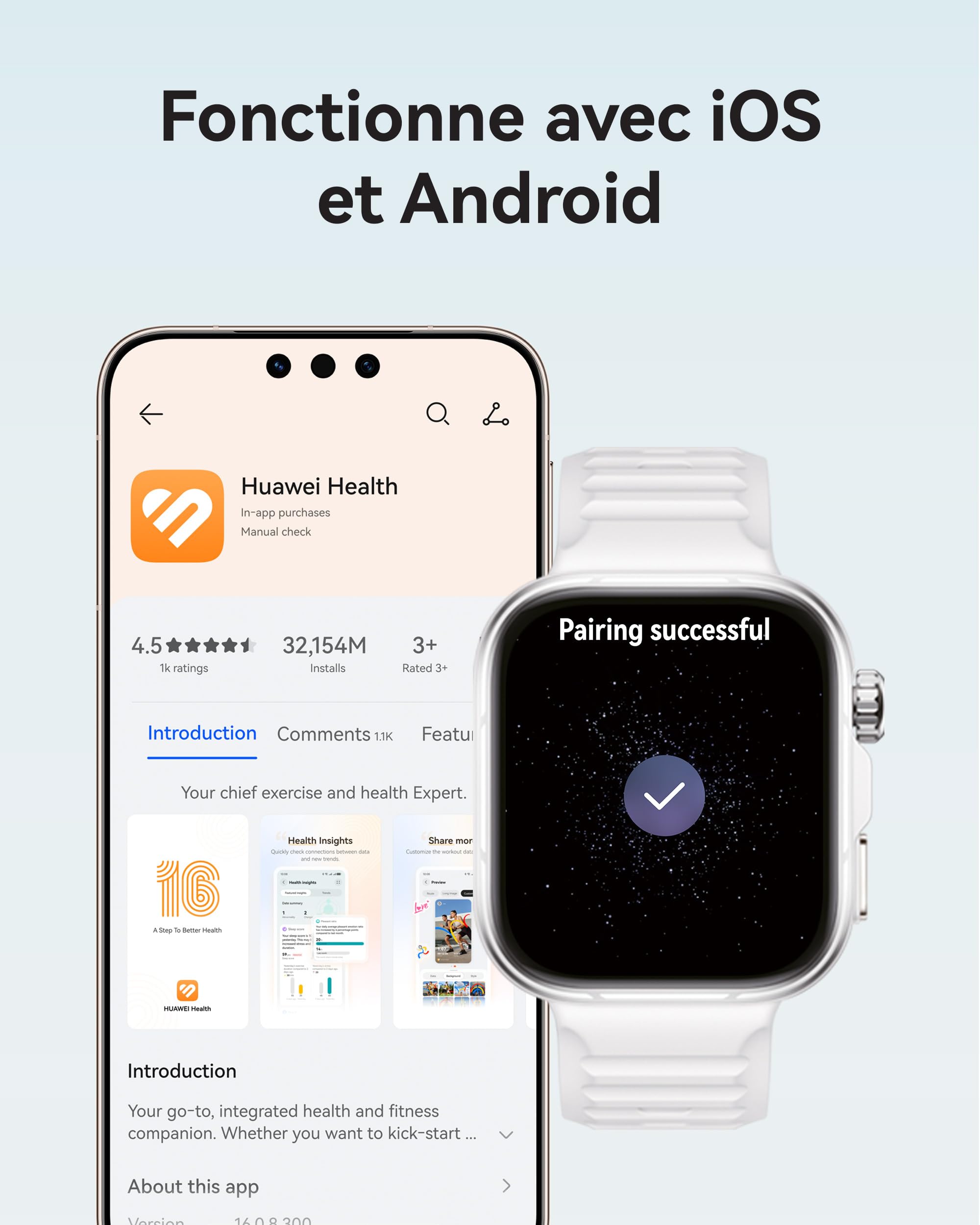 HUAWEI Watch FIT 5 Pro Montre connectée GPS ECG Écran AMOLED 1,92'' Verre Saphir Résistance à l'eau 5 ATM NFC Orange
