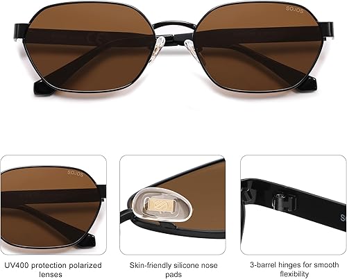 Miniatura 4 de SOJOS Gafas de sol hexagonales polarizadas de moda para mujeres y hombres, UV400 Retro Rectángulo Sombras SJ1238