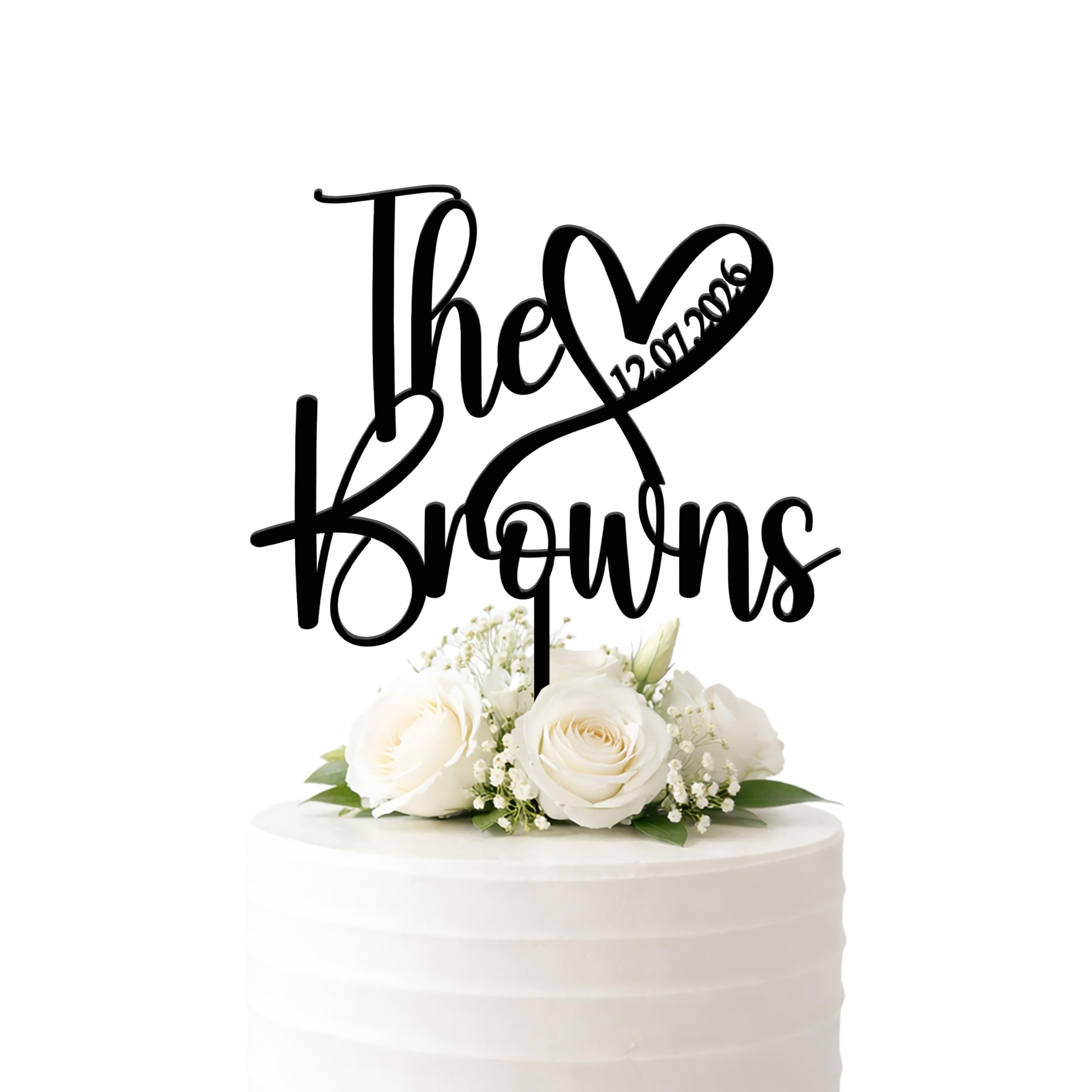 Personalised Mr & Mrs Wedding Cake Topper with Surname and Date Custom Heart Cake Topper Made from Acrylic or Wood