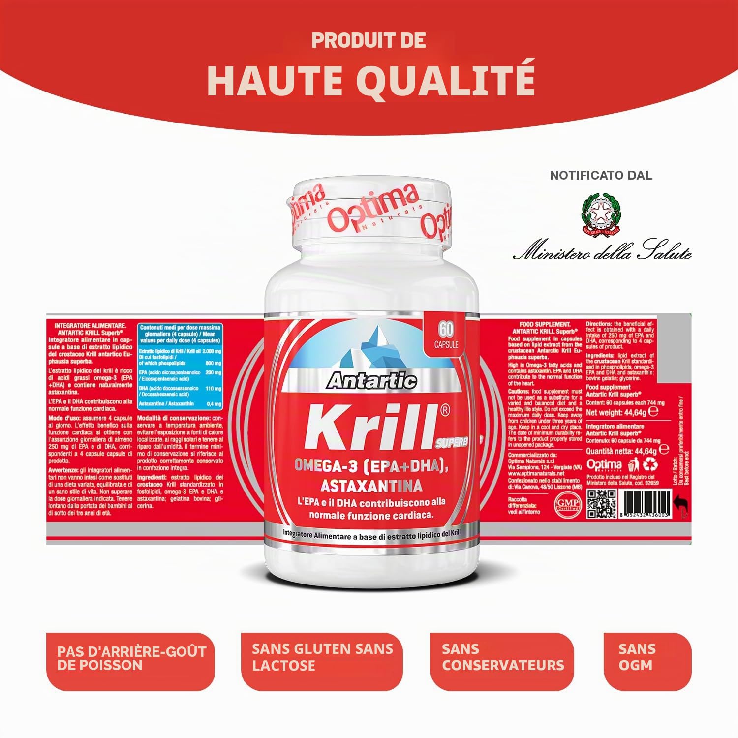 Antartic Krill Superb 60 capsules complément alimentaire à base d'extrait de crustacé krill. Riche en acides gras oméga-3 (EPA et DHA)