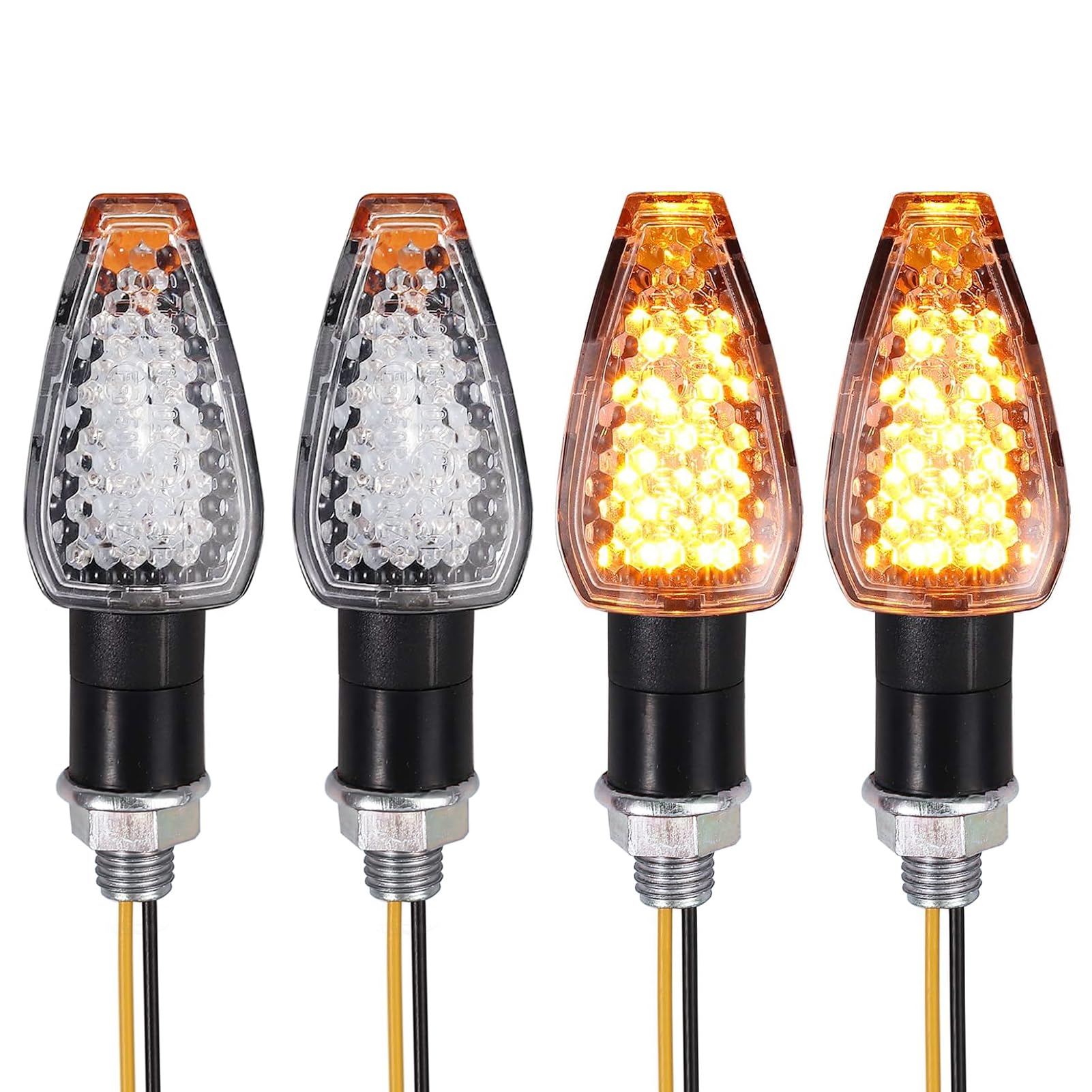 4 Piezas Intermitentes LED Moto 12V, Luces Direccionales Señal Giro Moto con 14 LED Súper Brillantes, Indicadores de Giro Ámbar para Scooter Quad Cruiser Off Road con Rosca de 10 mm