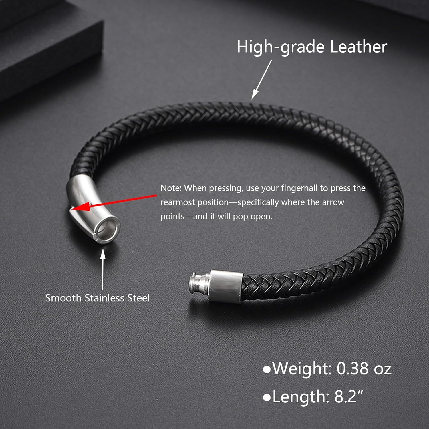 Men's Cool Daily Leather Bracelet - Stainless Steel Clasp, Stylish & Durable | Ideal Birthday/Thanksgiving Valentine's Day Gift for Dad, Son, Boyfriend, My Man - Image 4