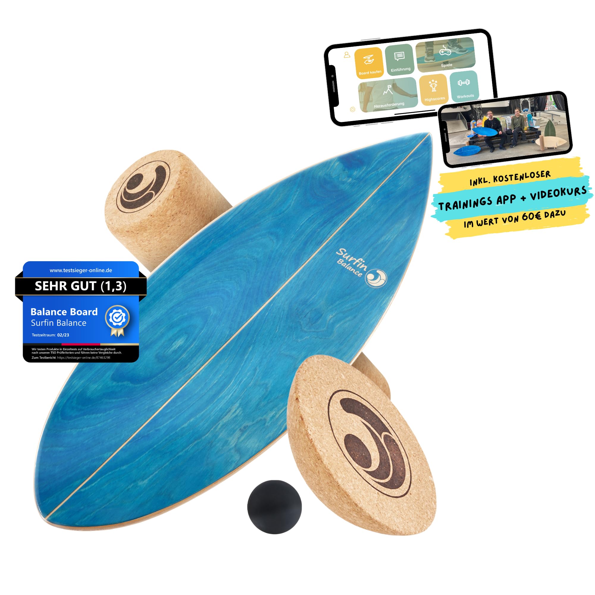 Balance Board [im Set mit App] Waveboard Wobble Board - Wackelbrett Balanceboards - Surf-Trainer Erwachsene & Jugendliche - Gleichgewichtstrainer Balance Board Kinder - Balance Board Holz