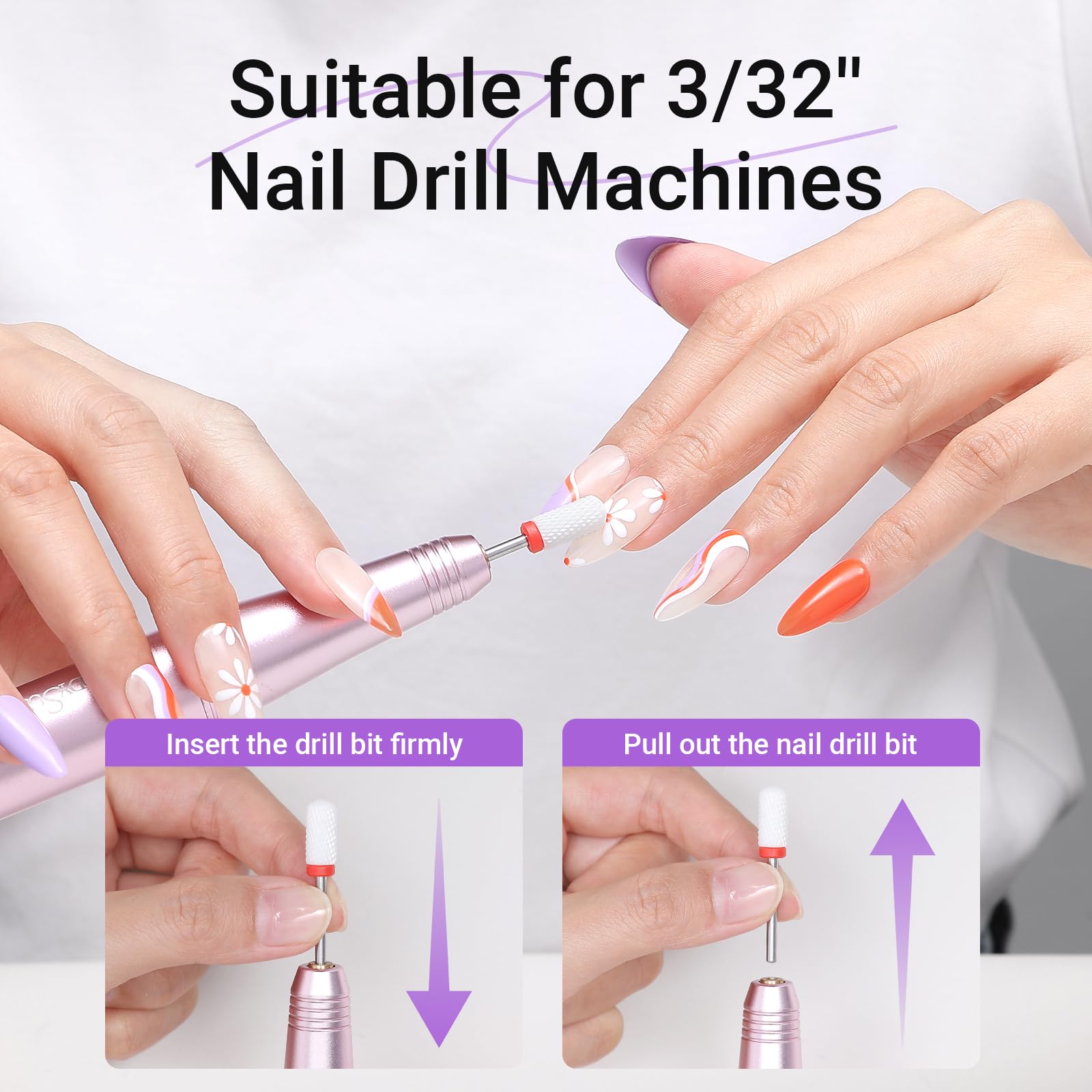 Juego de 21 brocas de uñas con estuche de soporte portátil, kit de herramientas de arte de uñas de gel acrílico de carburo de diamante de cerámica de 3/32 pulgadas, broca removedor de 9