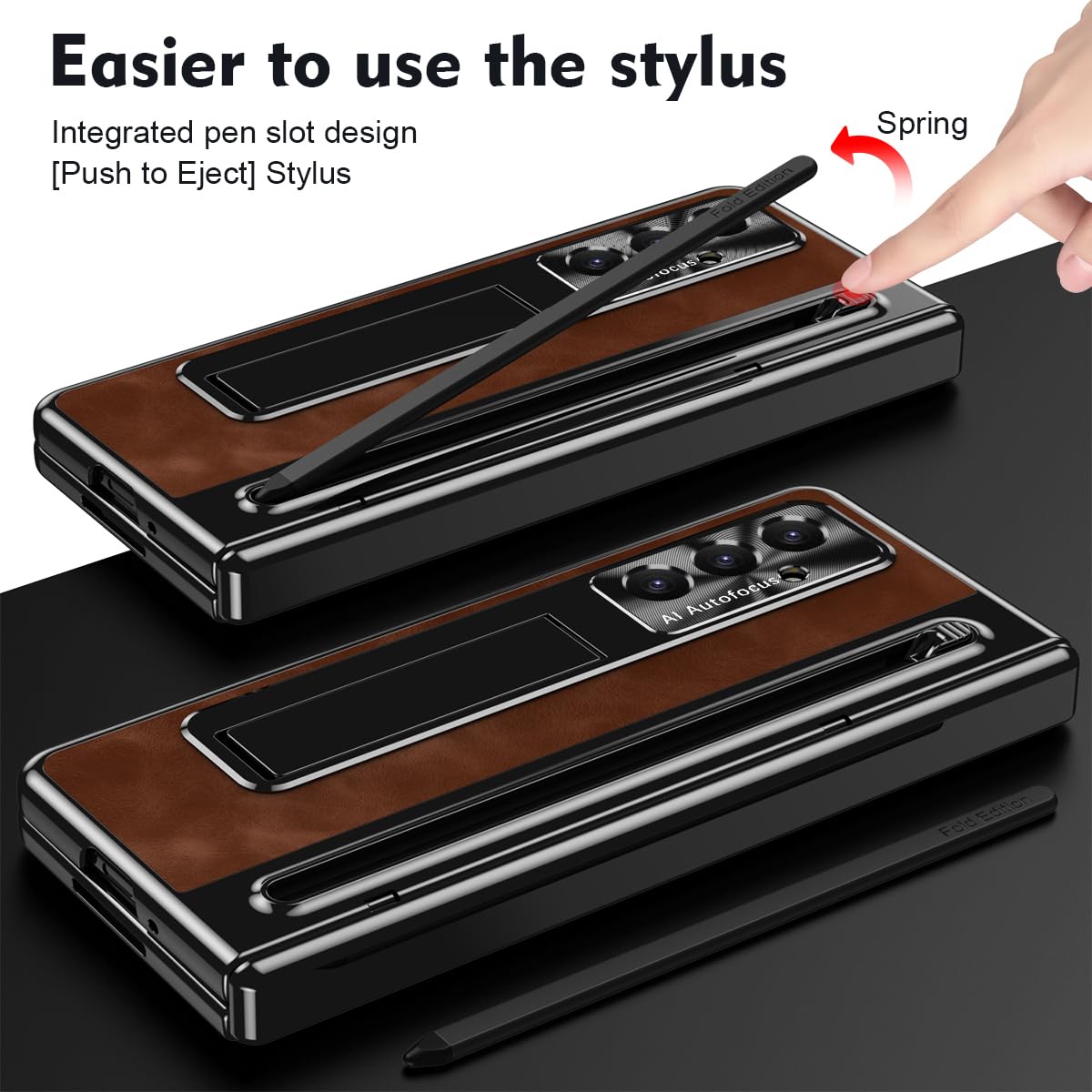 BRAND SET Etui do Samsung Galaxy Z Fold8 Ultra z uchwytem i uchwytem na długopis, etui PC z odpornym na wstrząsy, wbudowaną osłoną ekranu, zawiasami i osłoną aparatu, brązowe