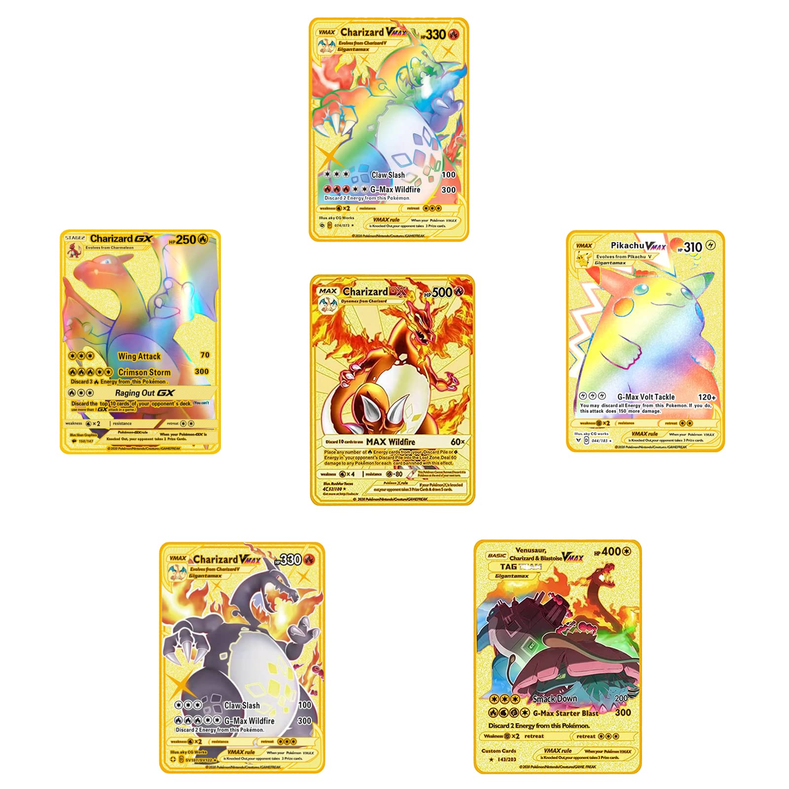 Amazon.com: XoJeef 6PCS Golden Metal Charizard Vmax Gx Dx Plated Cards for  Pokemon Cards, Ultra Rare Collected Rainbow Cartoon Kids & Collectors :  Toys & Games