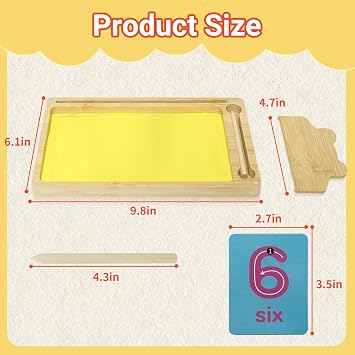 Montessori Sand Tray with Lid, Sand Trays for Classroom, Wooden Sand Letter Tracing Tray with Letters and Numbers Preschool Classroom Must Haves(Yellow)