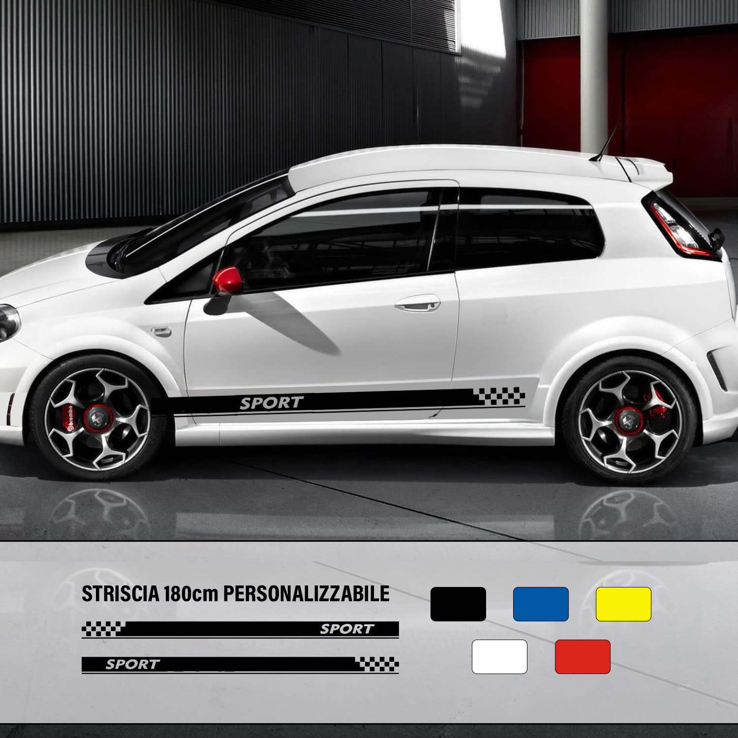 Fasce strisce laterali SPORT ADESIVO fiancate PERSONALIZZATE grande per auto 185x13 cm - TUNNING -P2 (nero)