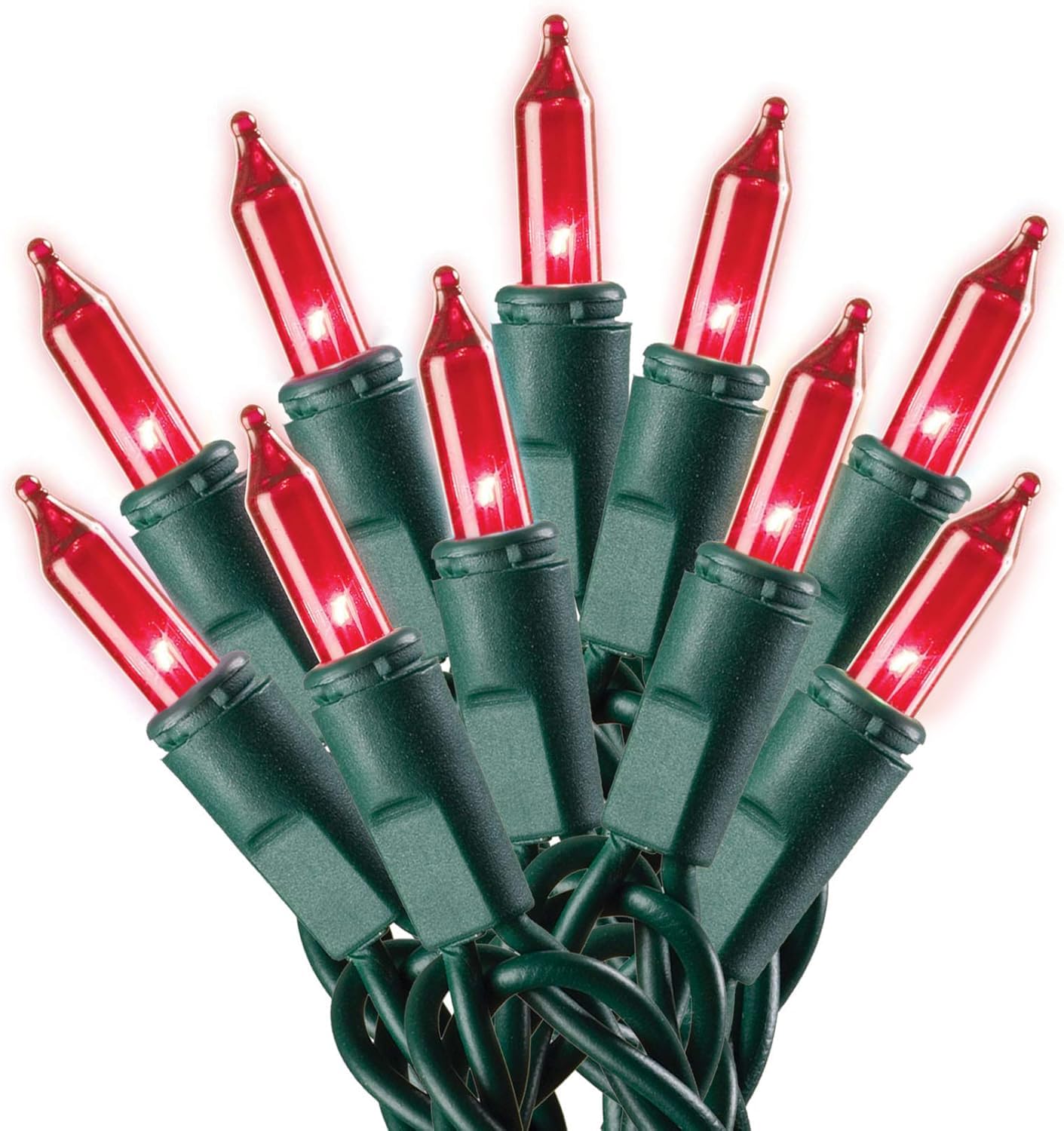 Holiday Pride Red Christmas Tree Lights with Green Wire - 100 Count Red Christmas Lights String - 22.6 Ft - Indoor and Outdoor Use - UL Listed - Static/Blinking Modes