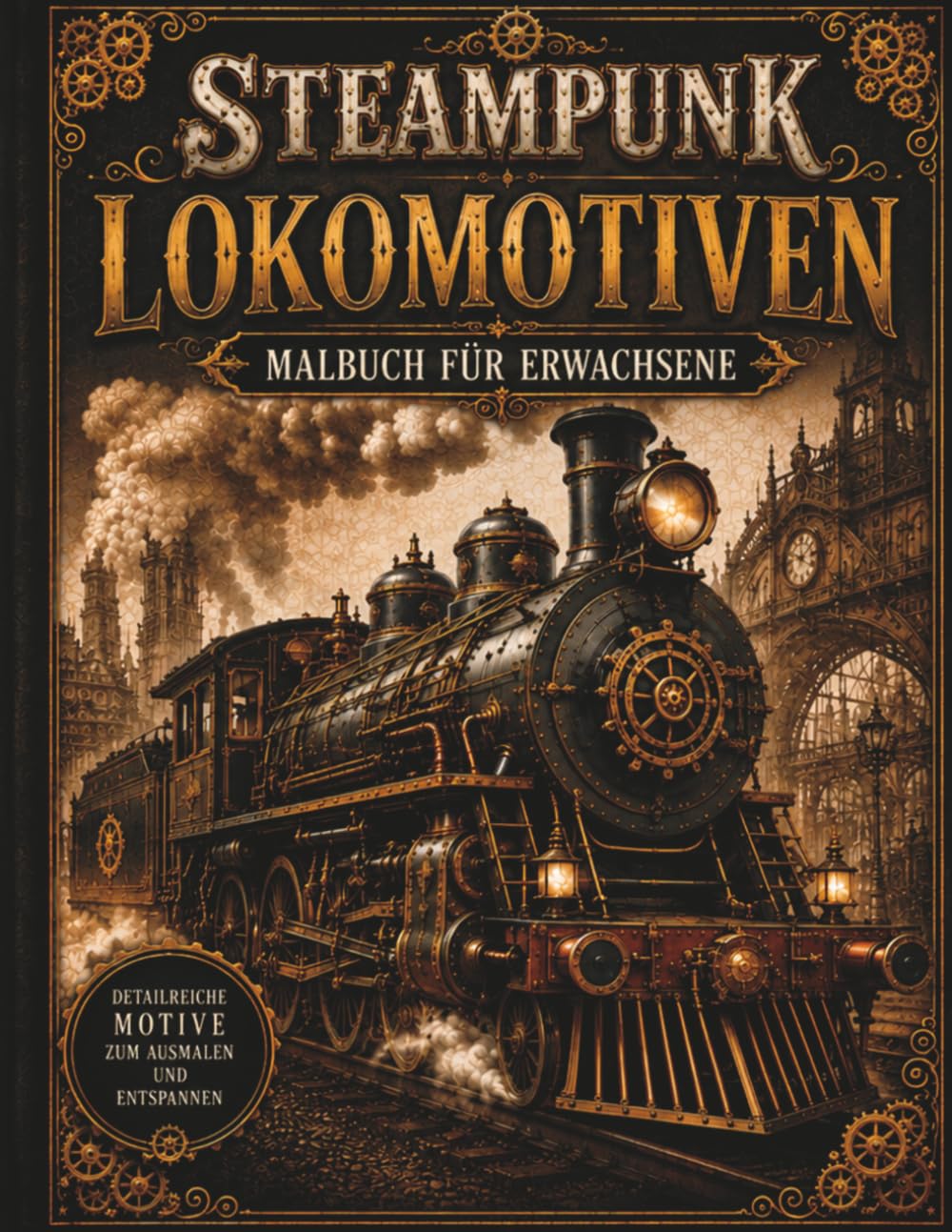 Steampunk Lokomotiven – Malbuch für Erwachsene: 50 detailreiche Steampunk-Zugmotive mit Zahnrädern, Dampf & Retro-Technik – für kreative Entspannung ... und Erwachsene (Steampunk Malbücher)