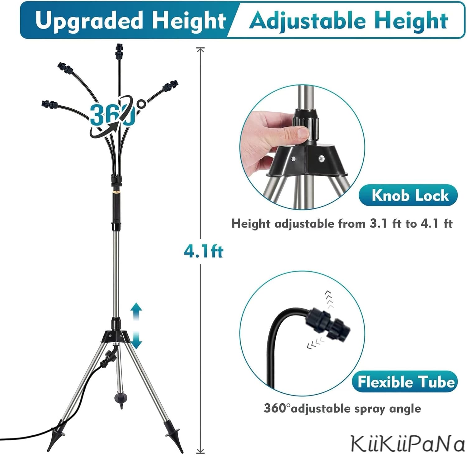 Generic Outdoor Vertical Spray Cooling System, Adjustable Height up to 6.2 ft, for Terrace, Pool Side, Grass, Camping, black