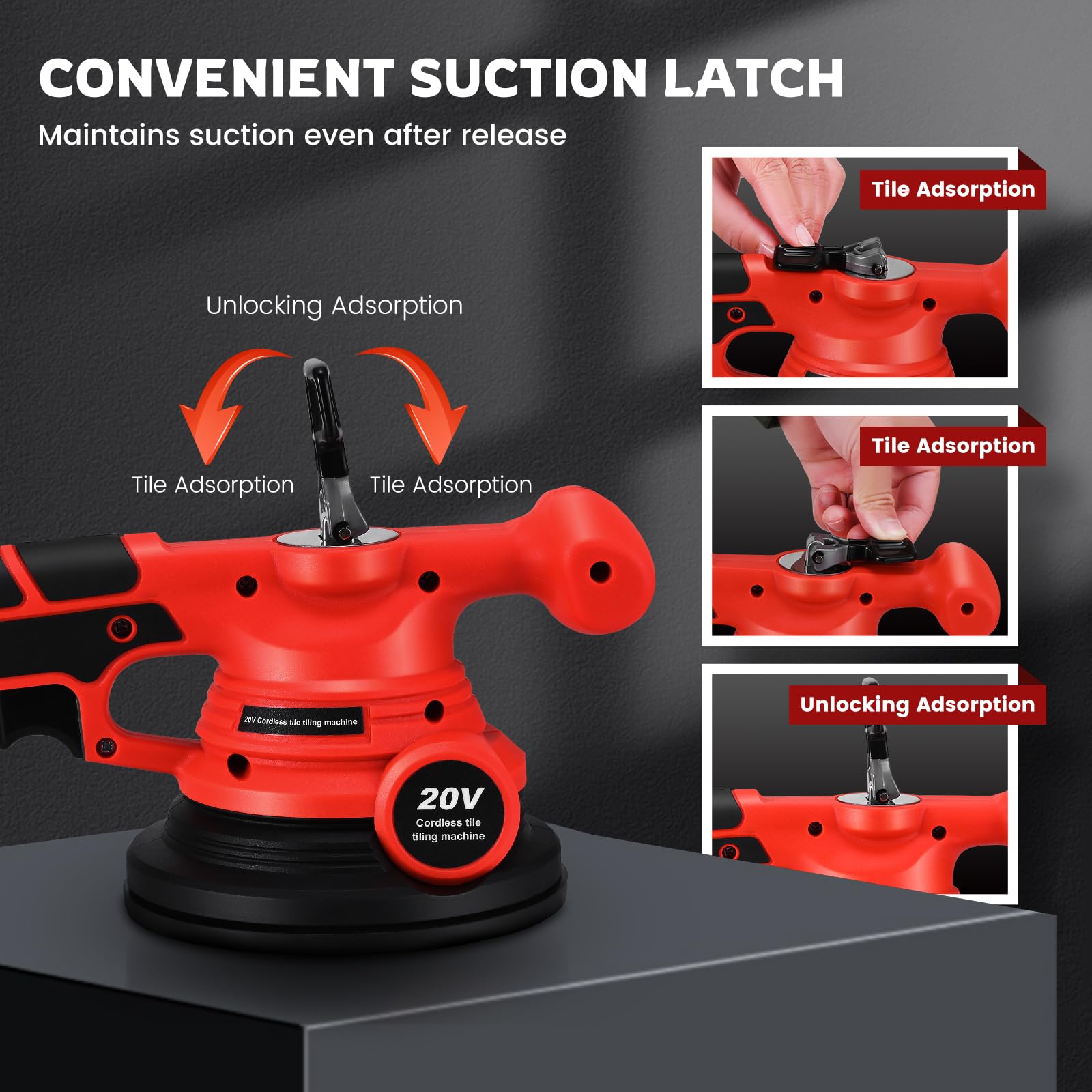 Elektrischer Fliesen Vibrator 145 mm Saugtasche 0-18000 U/min Kontinuierliche Geschwindigkeitssteuerung