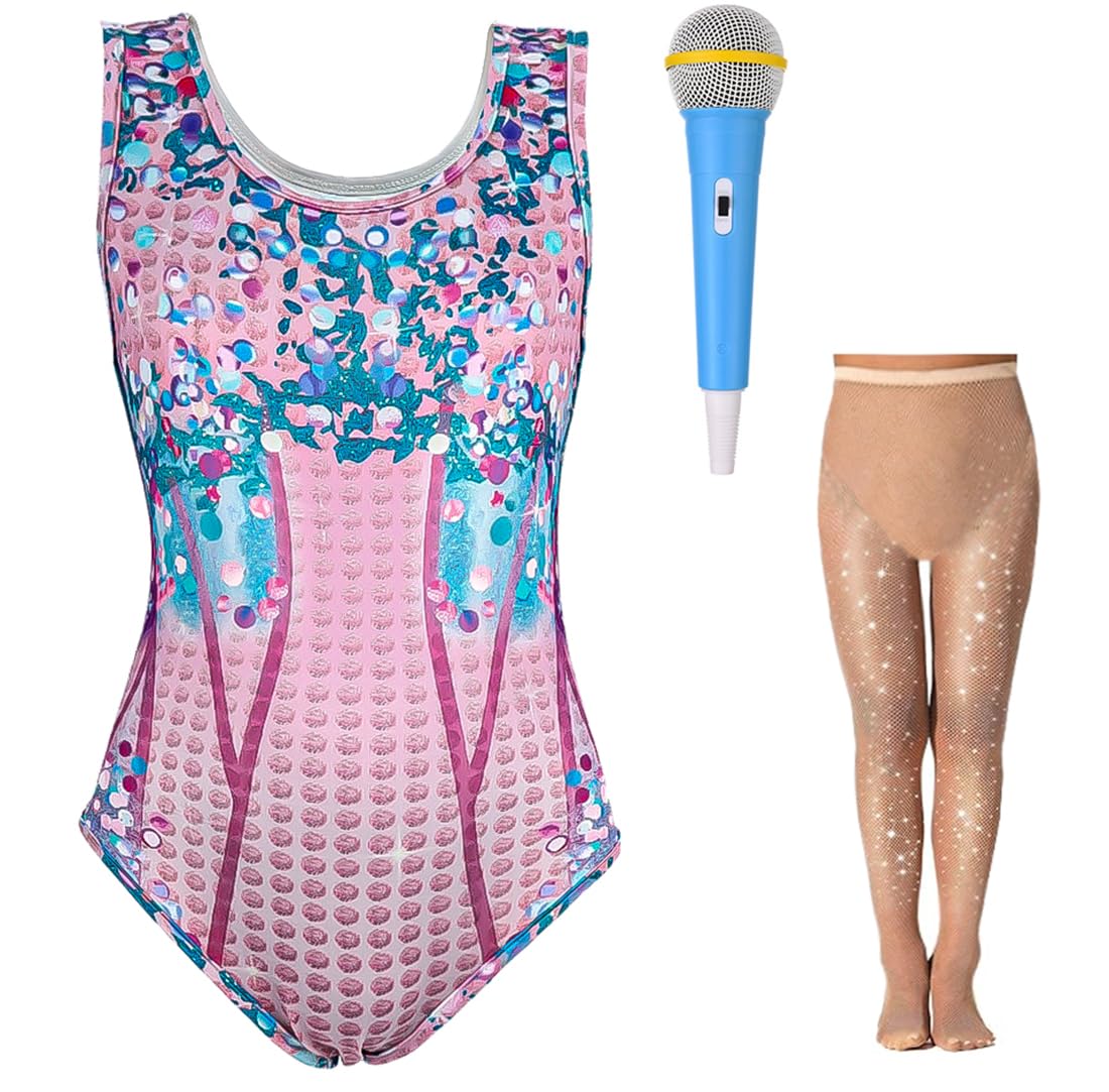 Kids Singer Star Costume for Girls Musical Dance 3D Printed Rhinestone Bodysuit Set Concert Party Cosplay 3-13 Years