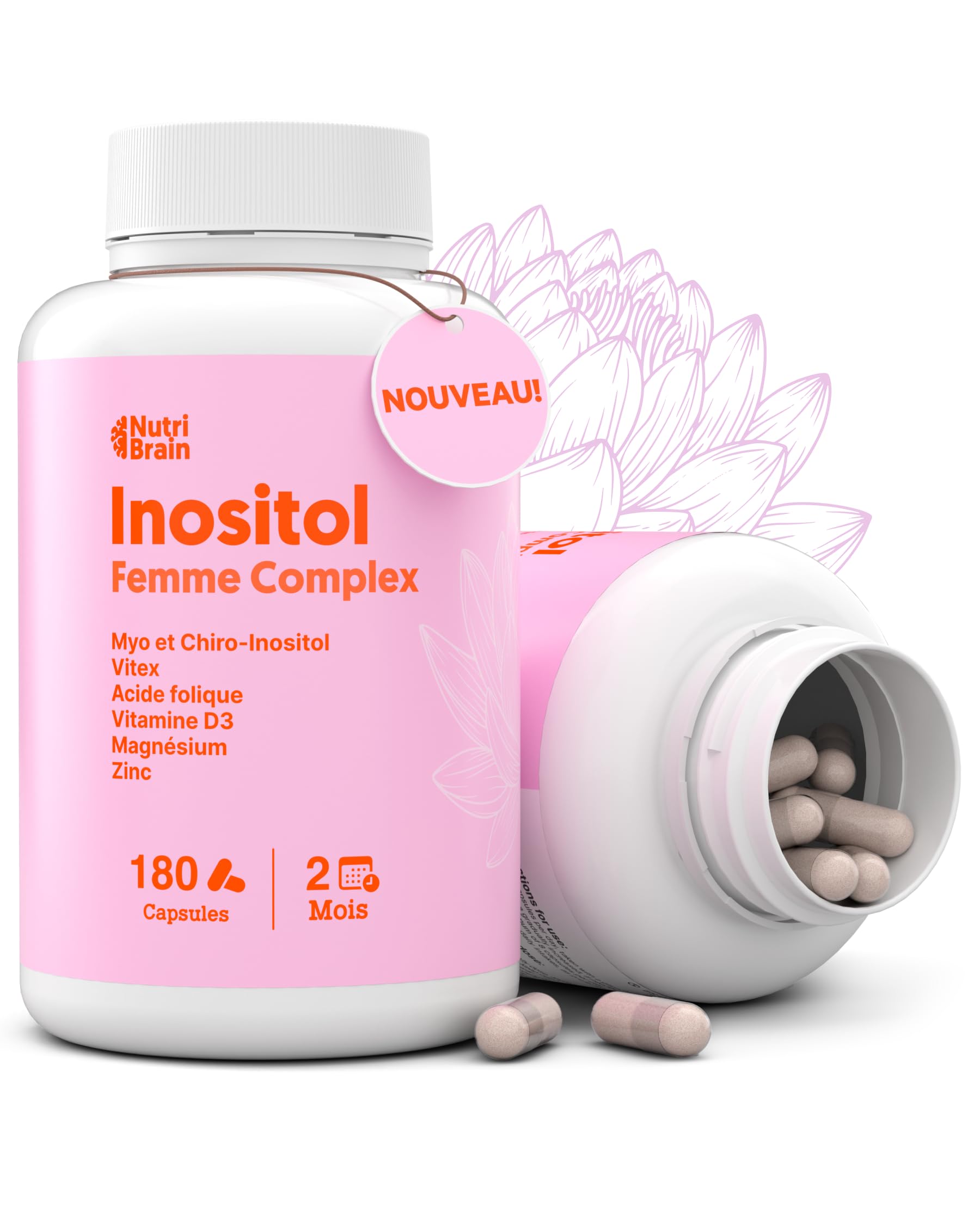 Complexe féminin Myo- et D-Chiro-Inositol avec Vitex (Gattilier), acide folique, vitamine D3, magnésium et zinc – Pour l’équilibre hormonal et le bien-être féminin – 180 gélules