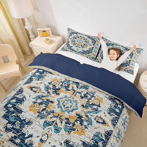 Miniatura 5 de Erosebridal Juego de ropa de cama bohemio tamaño King, funda de edredón con mandala azul turquesa para hombres y mujeres, funda de edredón retro