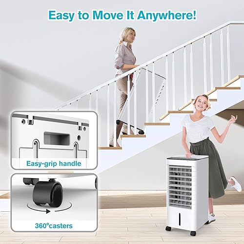 Miniatura 6 de Aire acondicionado portátil, enfriador de aire evaporativo 3 en 1 con control remoto, 3 modos, 3 velocidades y temporizador de 12 horas, CA portátil