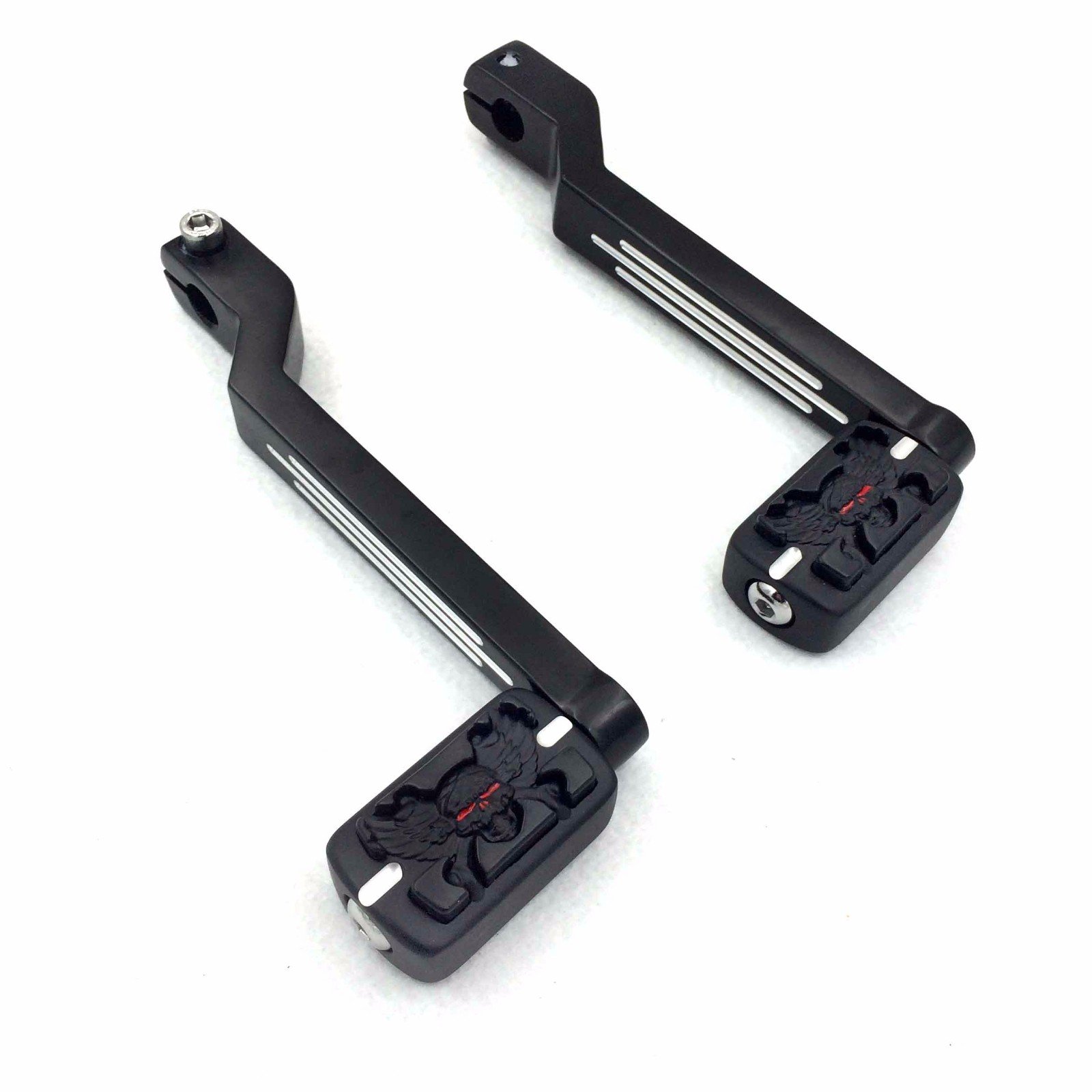 HK Moto- Black Zombie Silver Groove Cut Edge Heel/Toe Shift Lever with Shifter Footrest Foot Pegs For Harley Davidson 1986-later FL Softail/ 1988-later Touring/ 2008-later Trike