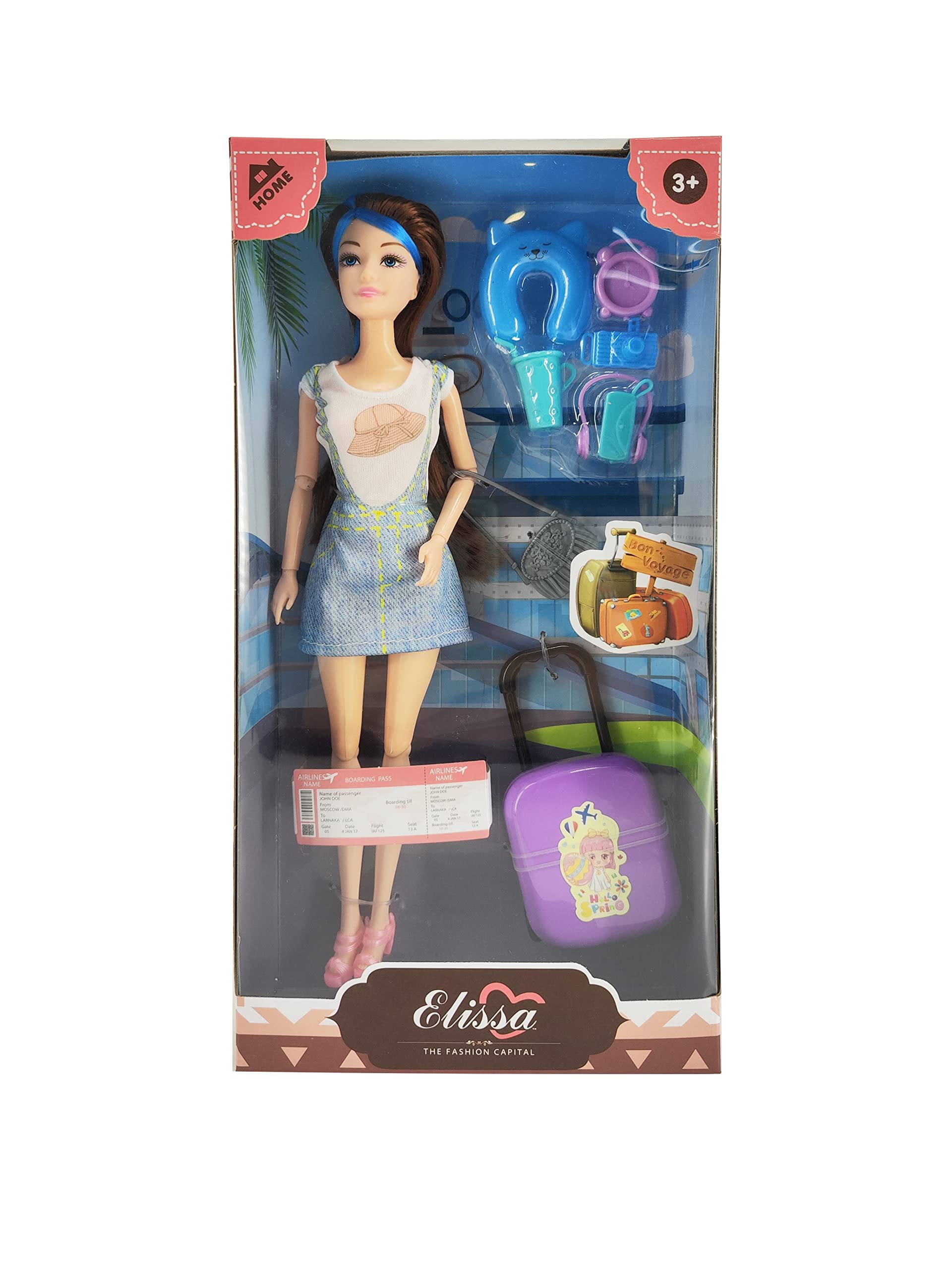 The Fashion Capital Travel Collection Doll, 11.5 Inch Poseable Fashion Figure for Kids Ages 3+, Articulated Limbs, Pretend Play Toy for Girls – Stylish Outfit & Accessories Included