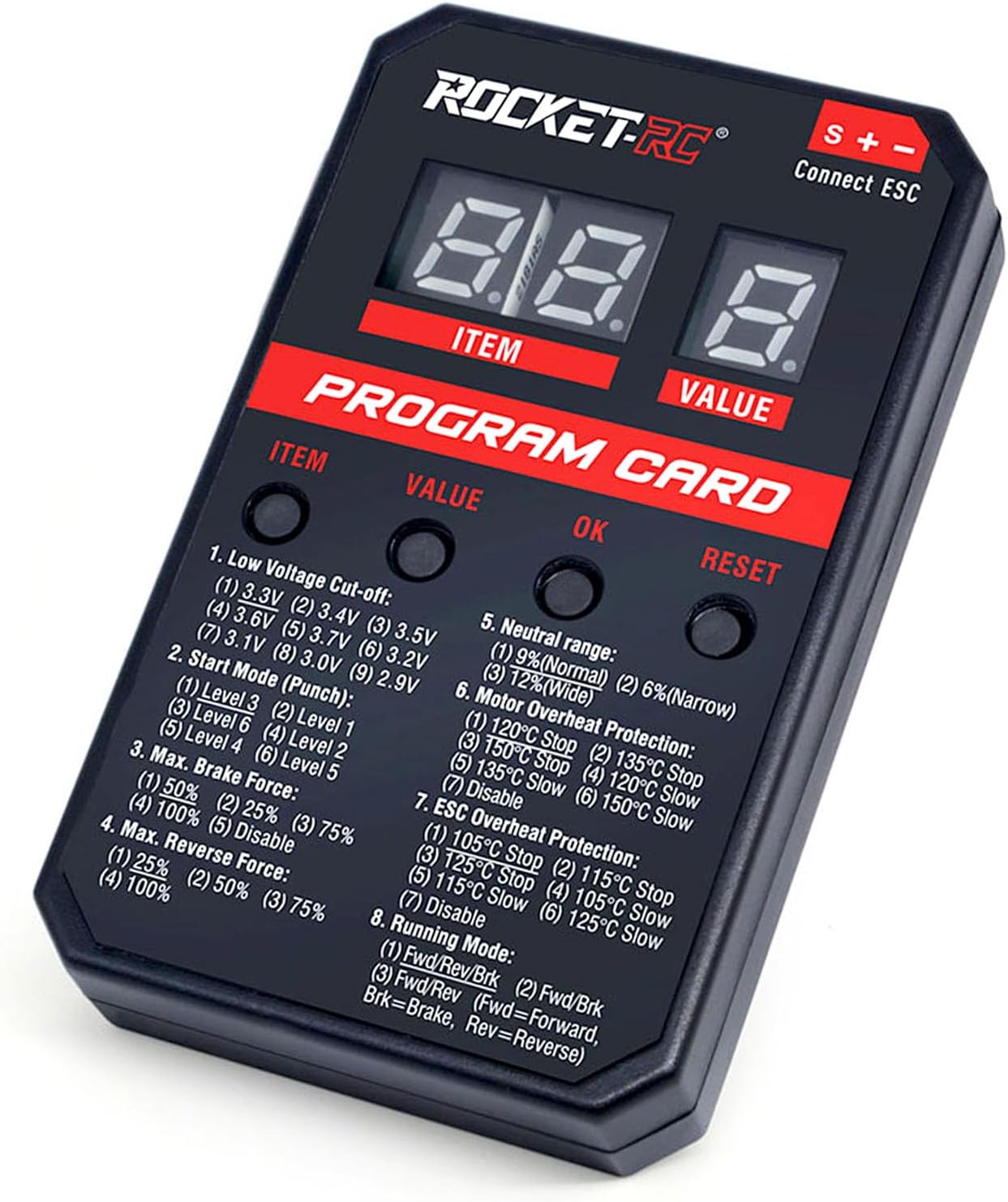 Surpass Hobby ESC Programming Card RC Car Electronic Speed Controller LED Programmer Only Compatible with Surpass Hobby Rocket Brushless ESC 50A 60A 90A 110A (V2 Version)