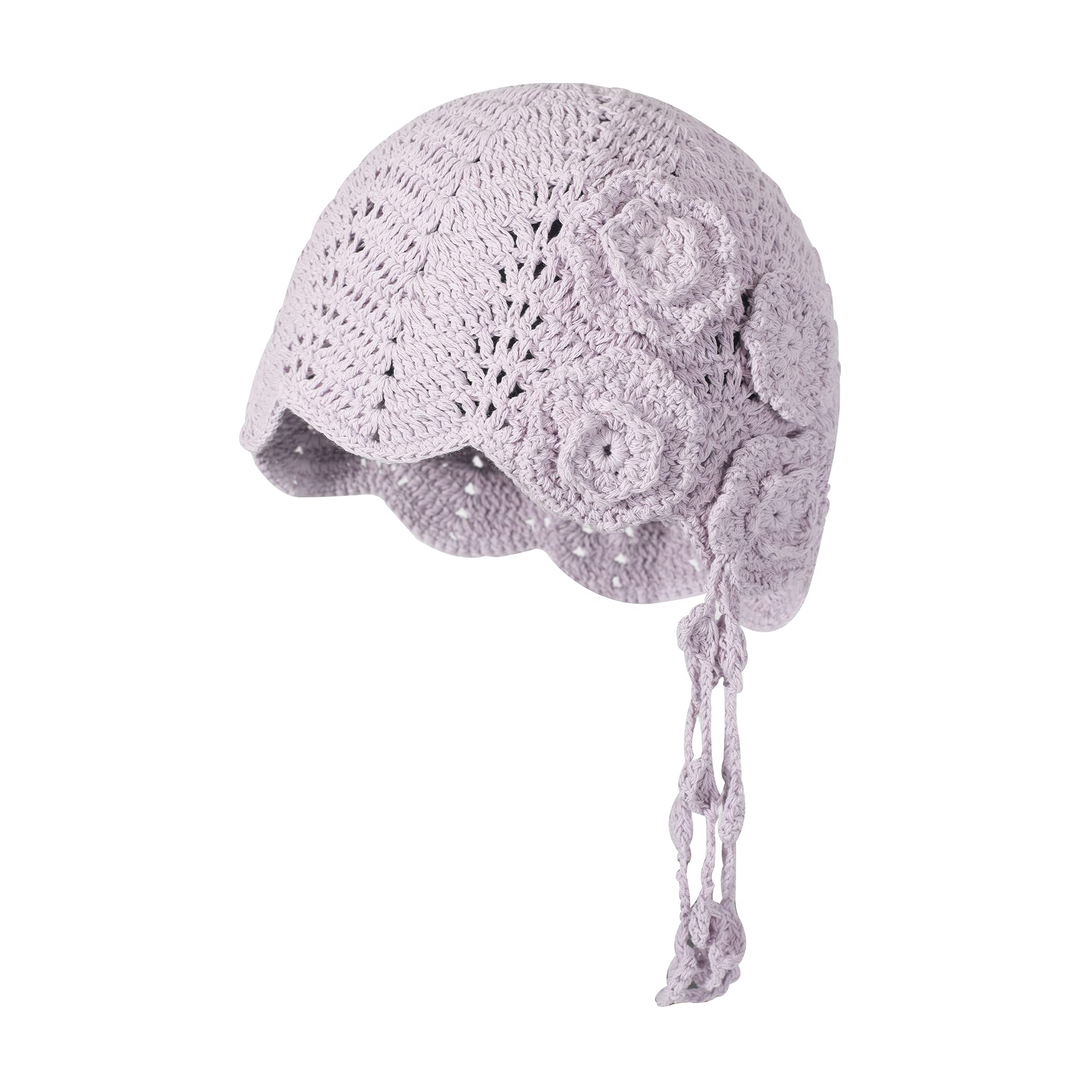 ZLYC Damen Baumwolle gehäkelt Mütze handgemacht Strickmütze mit Blumen