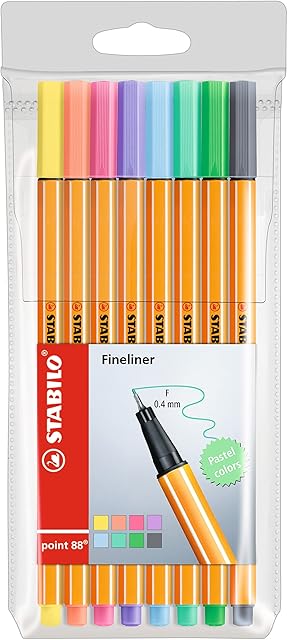 Fineliner - STABILO point 88 - Wallet of 8 - Assorted Pastel Shades