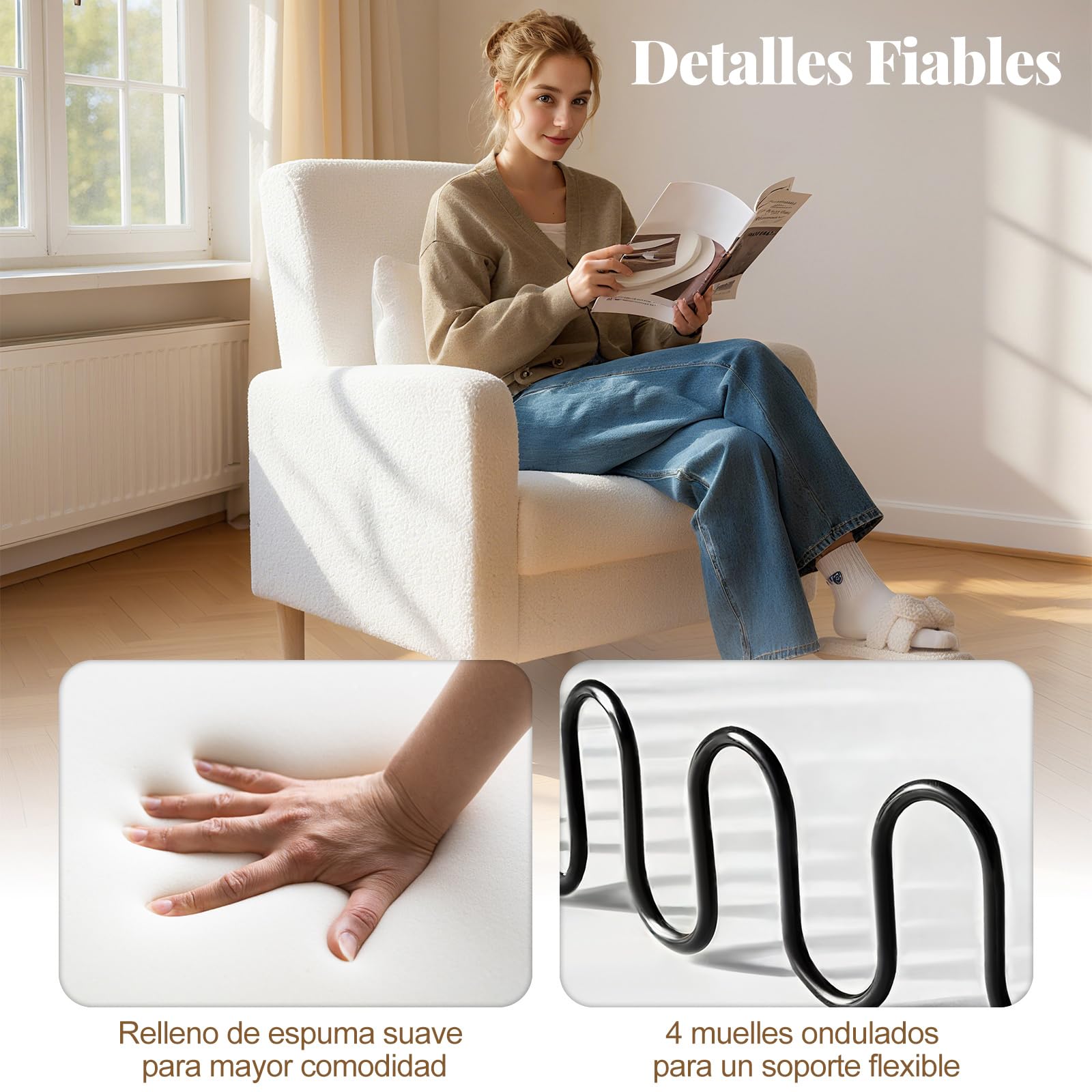 COSTWAY Sillón Relax Moderno Tapizado Felpa de Peluche, Butacas de Salón 76 x 69 x 92 cm con Reposabrazos, Cojín Lumbar, Sillón Lectura Cómodo con Cojín Grueso para Dormitorio, Balcón, Blanco