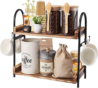 Coffee Bar Accessories, 2-Tier Coffee Bar Organizer with 4 Coffee Cup Ho...