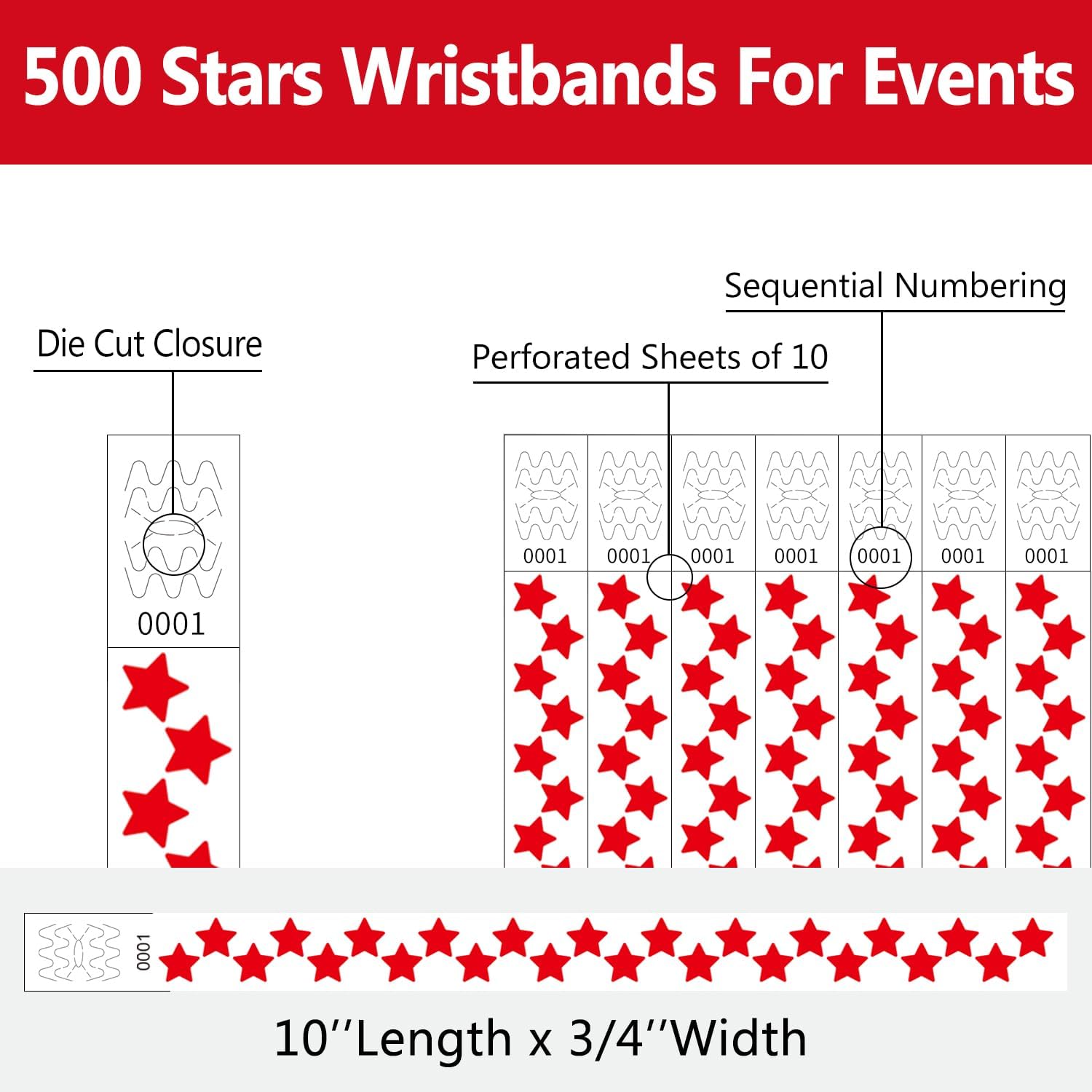 500 Pcs Stars Paper Wrist bands for Events Waterproof Wristbands Lightweight Festival Identification Bracelets Neon Adhesive Event Arm bands for Party（Blue） - Image 3