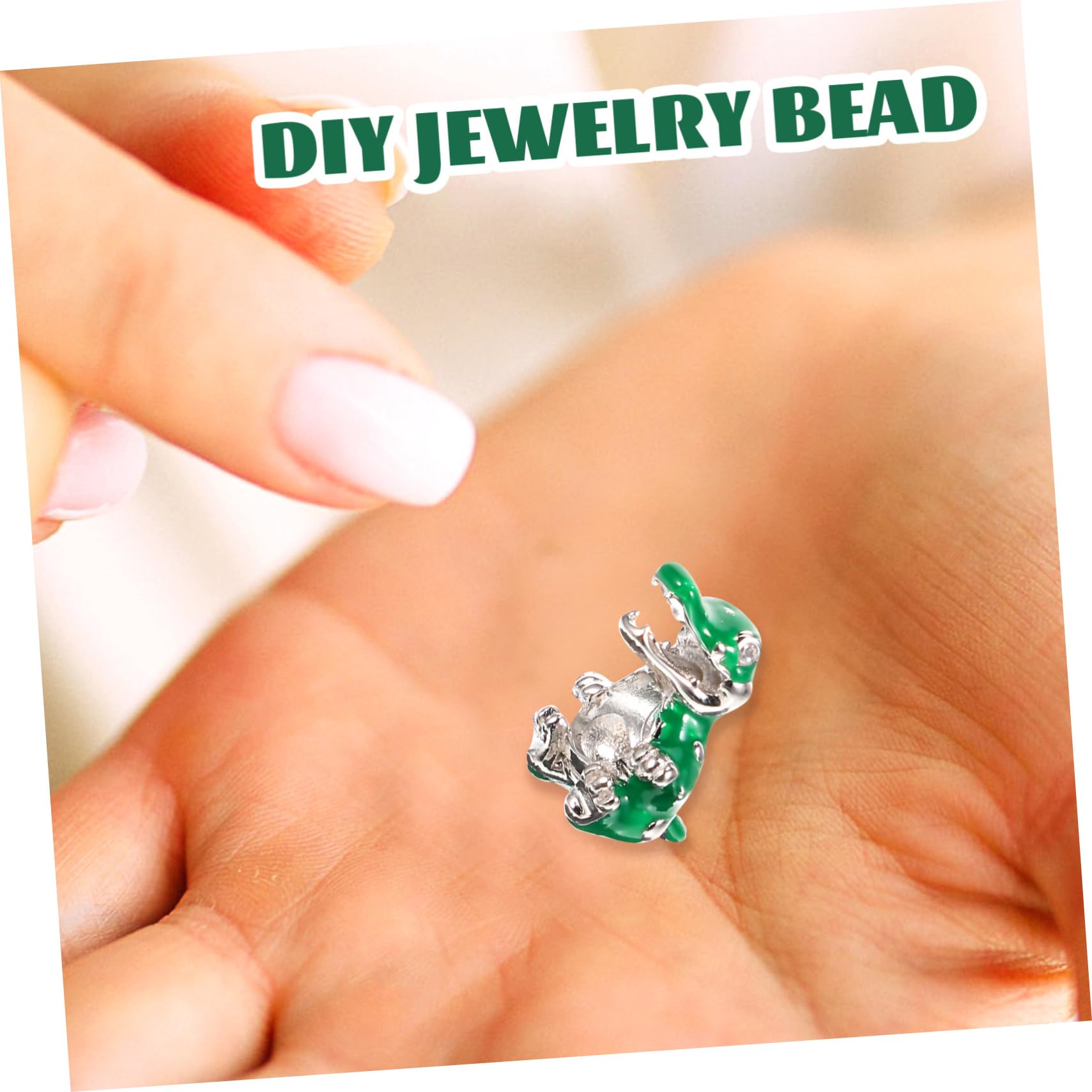 Perlina a Coccodrillo Verde in Argento per Bracciale | Gioiello Creativo per Fai da Te, Dettaglio Mini Animale, Finitura Bianca Placcata, Zaffiro Sintetico