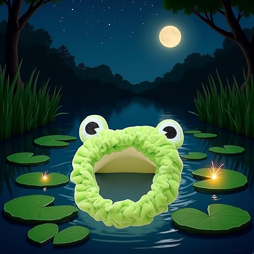 Miniatura 2 de Jowxsx Diadema de maquillaje de rana verde, bandas elásticas de ala ancha, bandas para el cabello para niñas y mujeres, accesorios para el cabello,