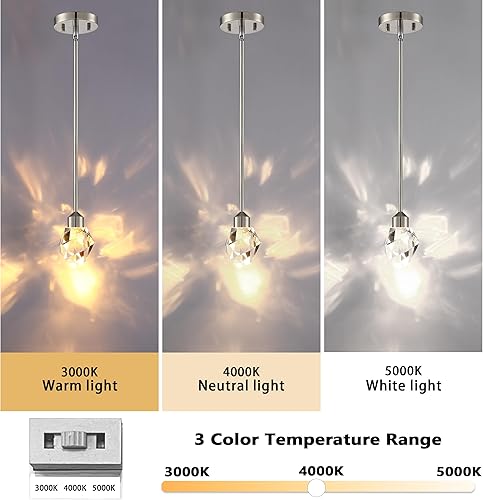 Miniatura 2 de Untrammelife Lámpara colgante moderna de cristal de níquel pulido, pequeña lámpara colgante de 8 W, lámpara colgante LED para baño, dormitorio,