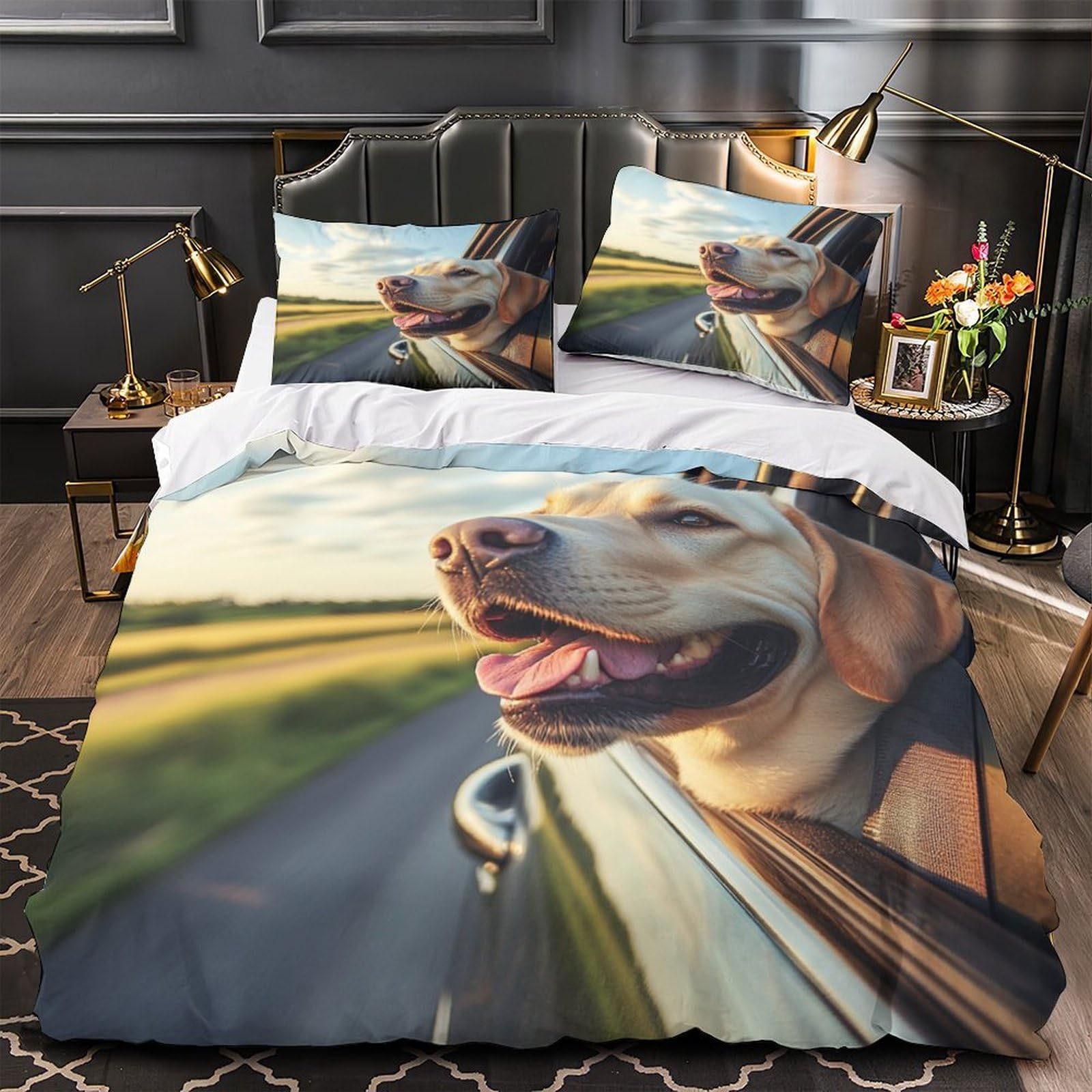Housse de couette 200x200 chien anti-décoloration et parure lit respirante