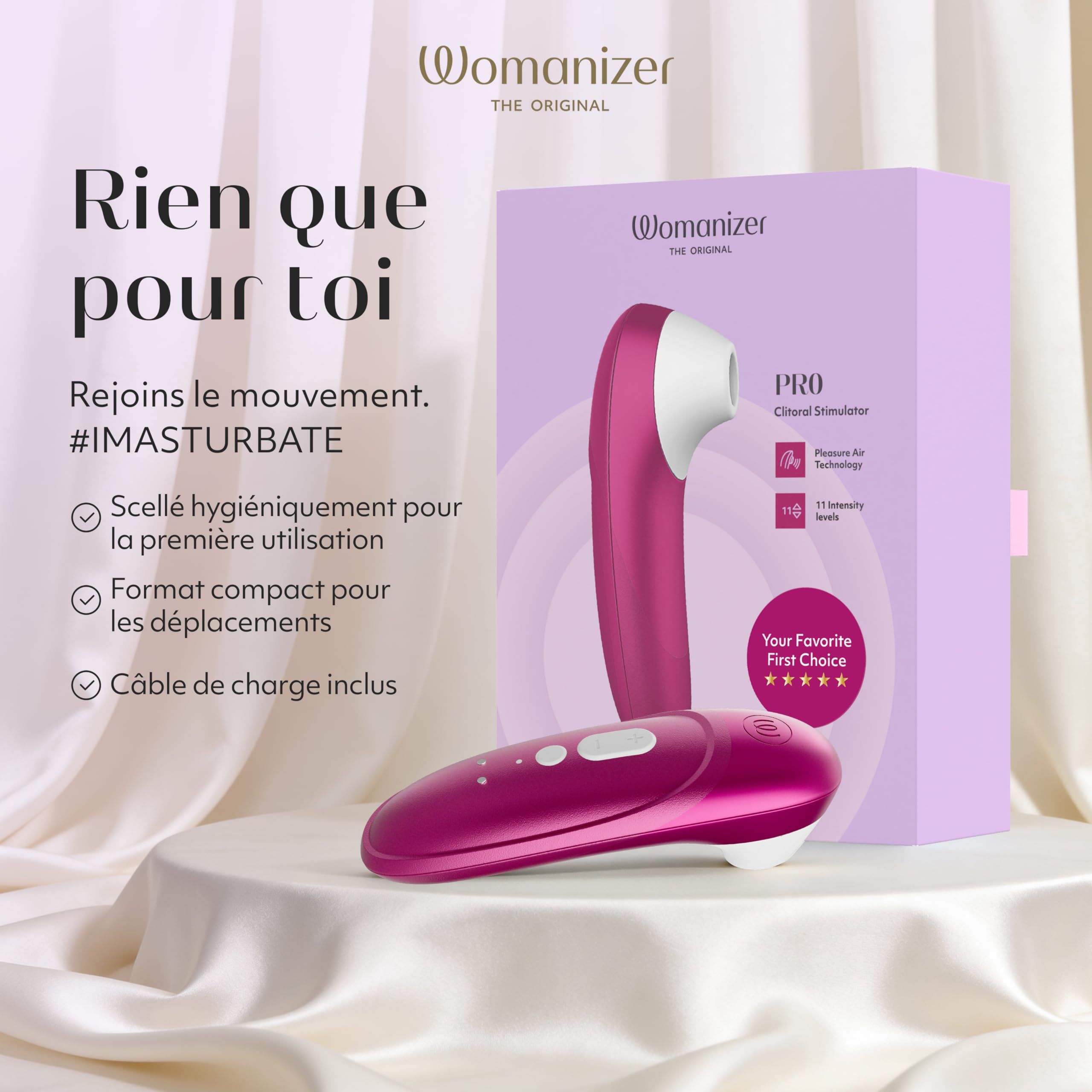 Womanizer Pro Stimulateur Clitoridien pour Femmes et Couples | Sextoy Vibrant | Aspirateur de Clitoris avec 11 Niveaux d’Intensité | Stimulateur Étanche pour Plaisir Intime | Rose