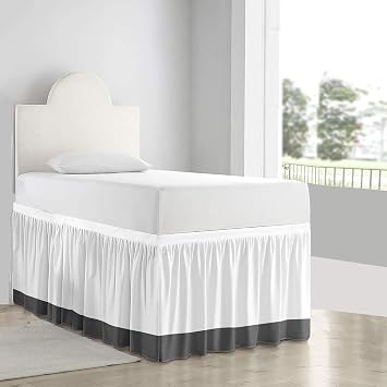 Two Tone Dorm Bed Skirt Twin-XL 32 in. Drop - College Dorm Bed Skirt - Two Tone Bed Skirt - Extra Long Dorm Room Bedskirts 32-Inch Tailored Drop - 100% Microfiber Bed Skirts - Dark Grey - White