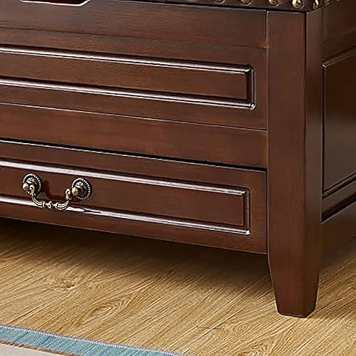 Miniatura 6 de Banco de cuero de alta calidad con almacenamiento gabinete de almacenamiento otomano de madera maciza vintage con cajón banco de almacenamiento