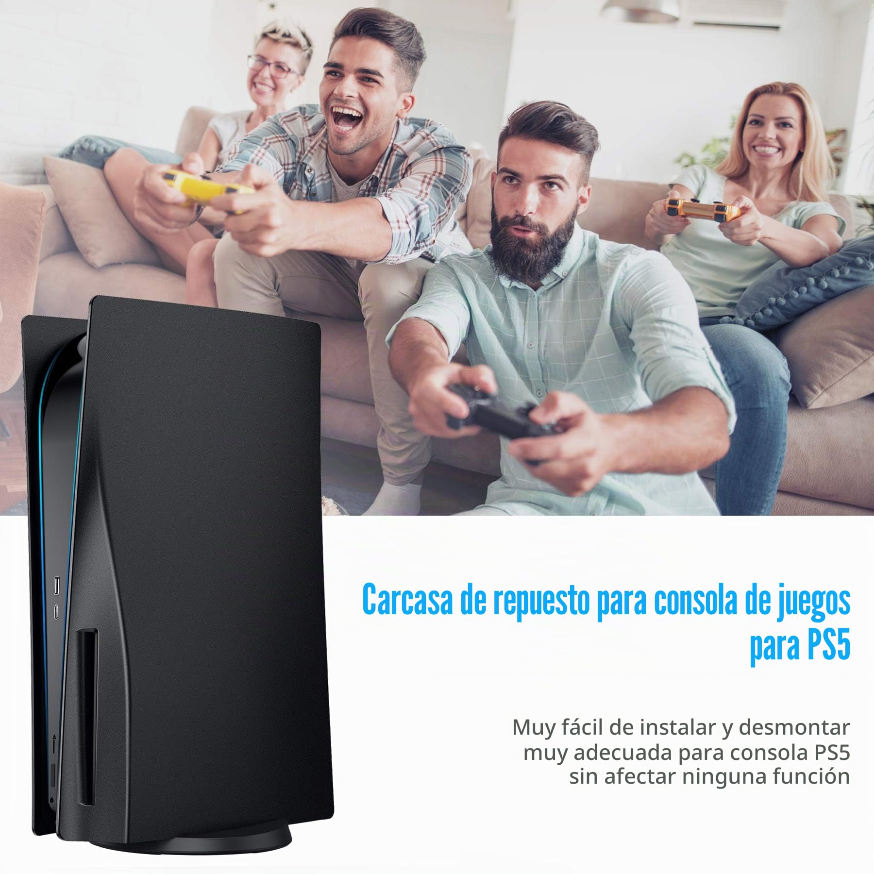 Benazcap Faceplates Funda de Carcasa Negra Placa de Repuesto para Disco Version Console, Placas Laterales Duras a Prueba de Golpes Funda de Carcasa para Consola de Versión de Disco - Negro Mate