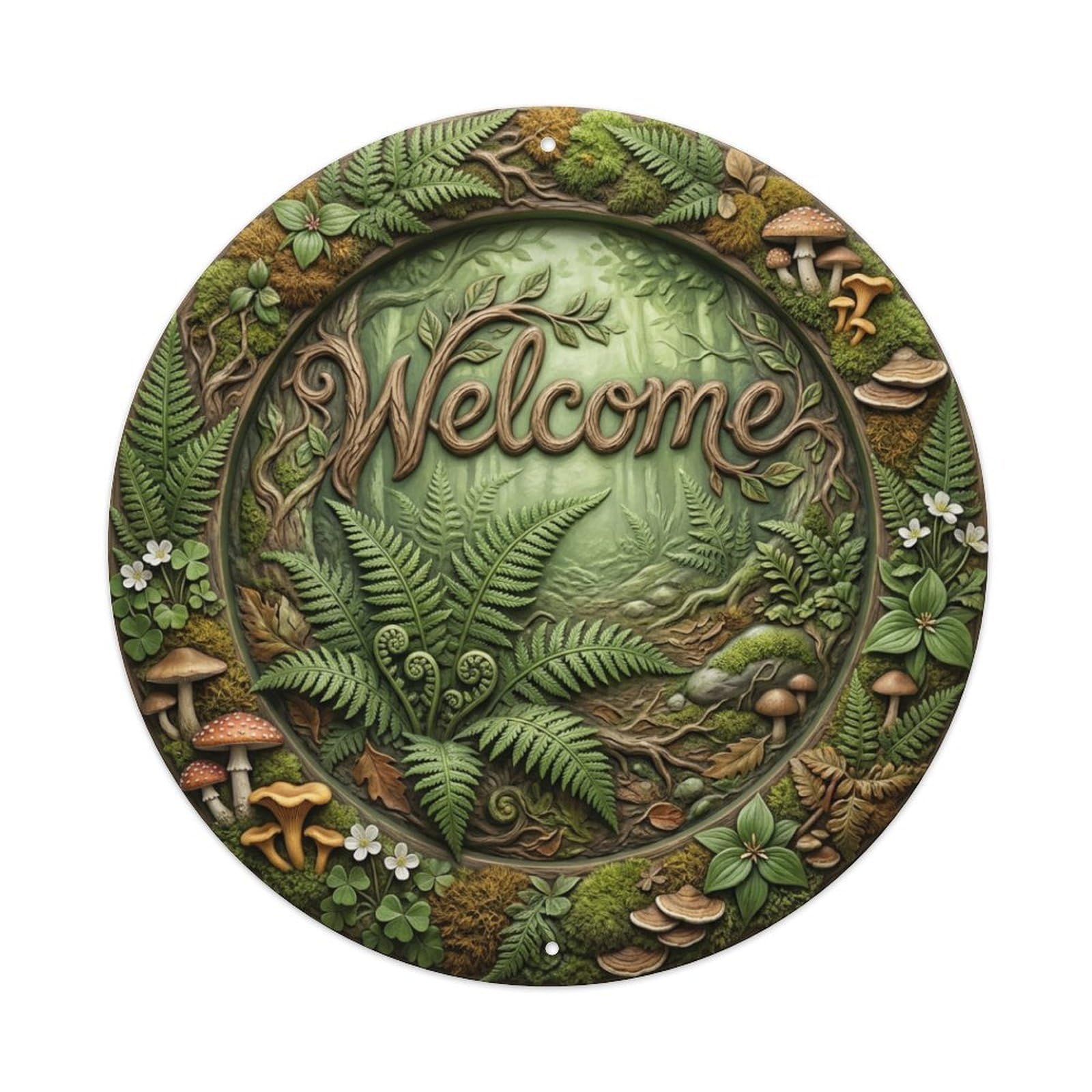Tgrcjimh Style Metal Tin Sign Fern Forest Welcome Woodland Green