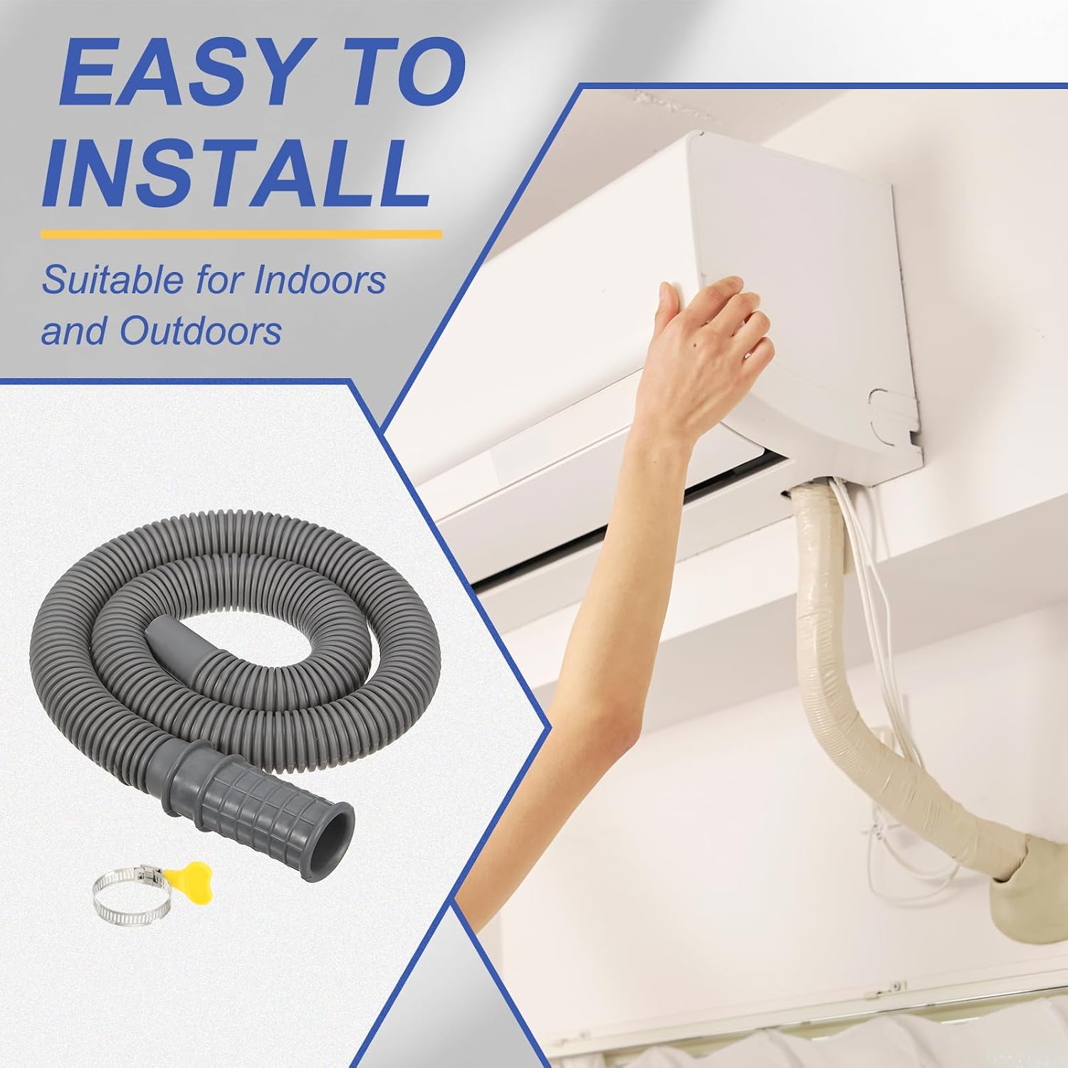 PATIKIL 2Ft Air Conditioner Drain Kit, 2 Set Universal AC Drain Hose Connector Hose with Clamp & Rubber Adapter for Mini-Split Window Portable AC Unit Dehumidifier Faucet, Dark Gray