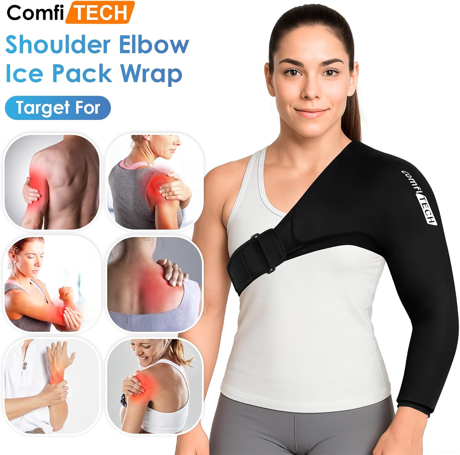 ComfiTECH Shoulder Arm Ice Pack Wrap for Pitchers, Ice Arm Sleeve for Volleyball Player, Athlete, Flexible Cold Application for Throwing Recovery, Elbow Joint and Muscle Relaxation & Daily Use, Medium