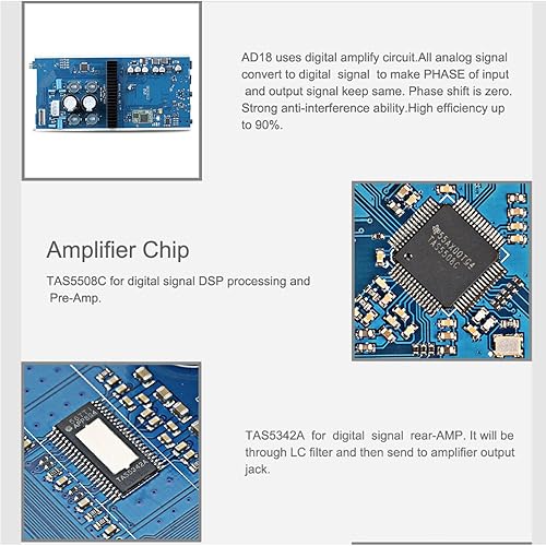 Miniatura 8 de SMSL AD18 Amplificador de audio estéreo HiFi, compatible con Bluetooth 4.2, compatible con APT-X, amplificador de potencia digital completo USB DSP