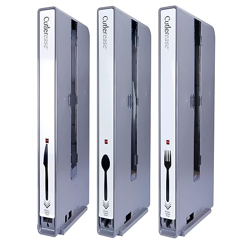 Miniatura 3 de WNA Cutlerease Starter Pack - Dispensador higiénico de cubiertos - Tenedor, cuchillo, cuchara gris grande