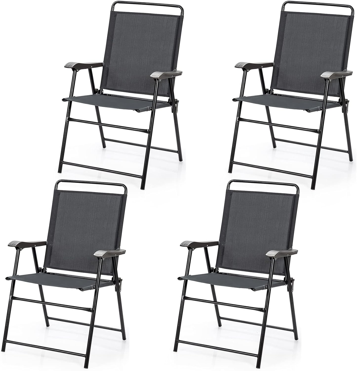 Hysache Patio Folding Chairs Set of 4, 4pcs Portable Dining Chairs, Patio Furniture Chair Set w/Curved Armrest & High Backrest for Garden, Backyard, Lawn